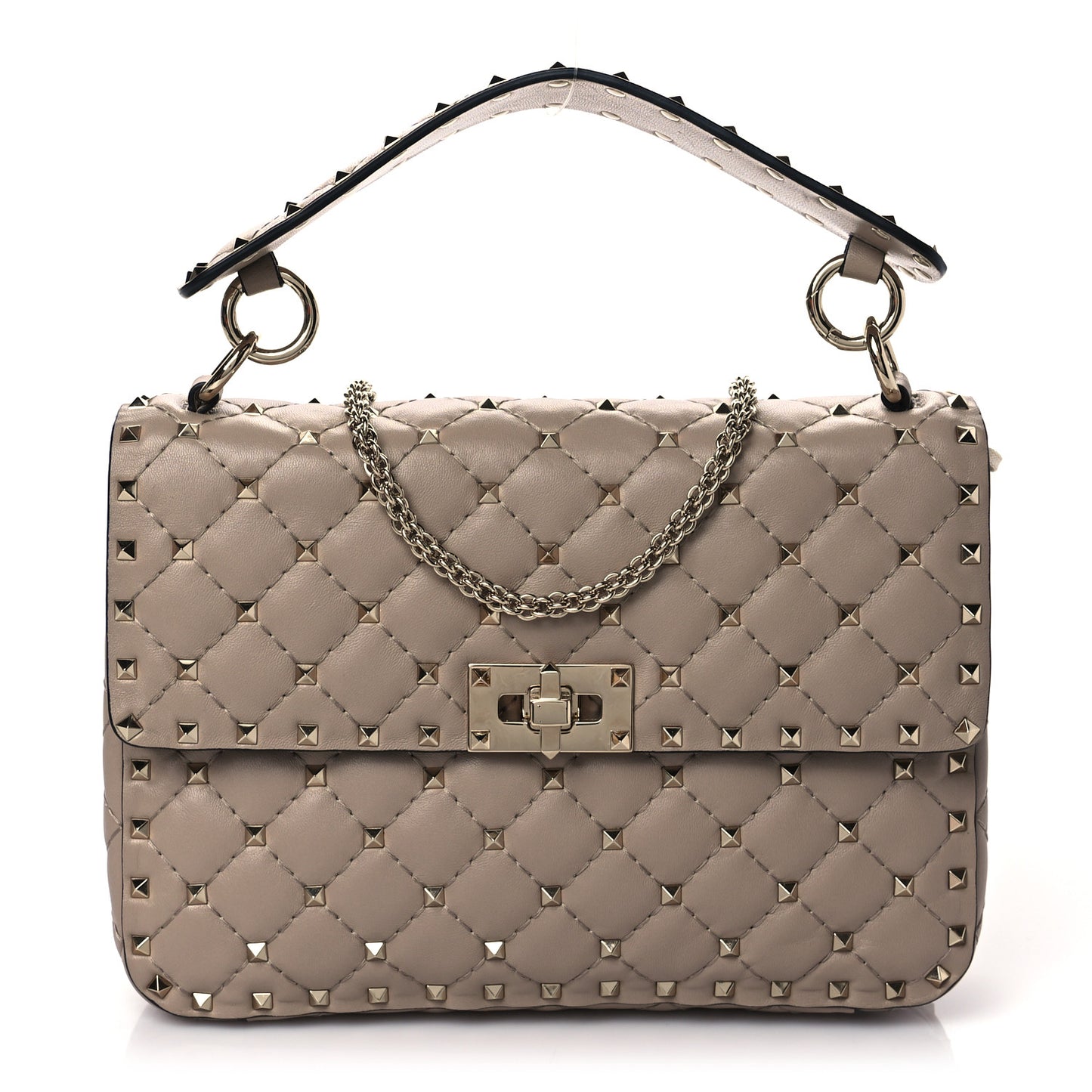 Lambskin Medium Rockstud Spike Shoulder Bag Poudre