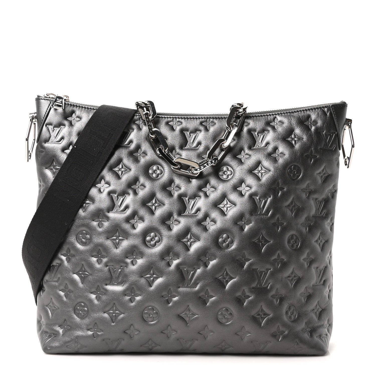 Louis Vuitton Calfskin Embossed Monogram Coussin Hobo MM Gunmetal