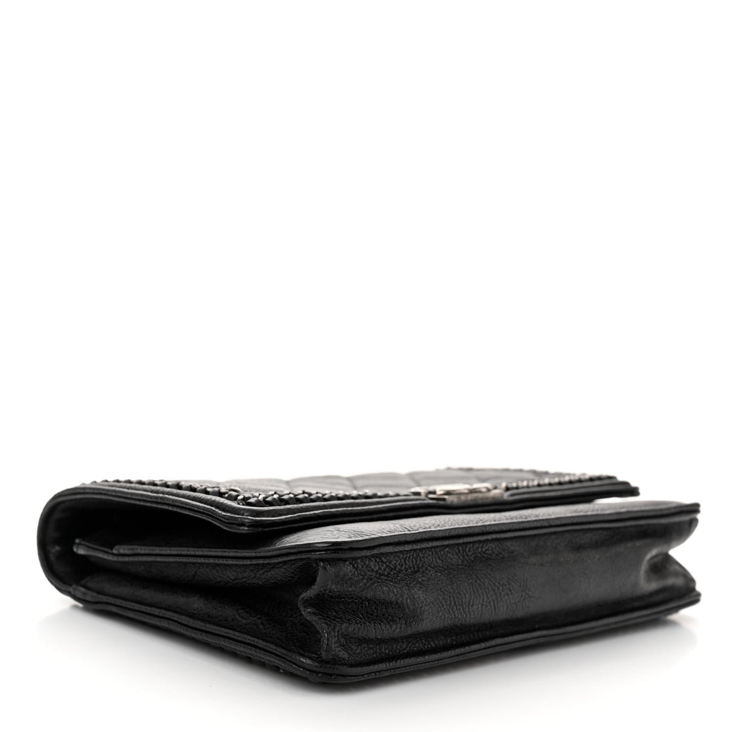 Calfskin Quilted Chain Around Boy Wallet On Chain WOC Black