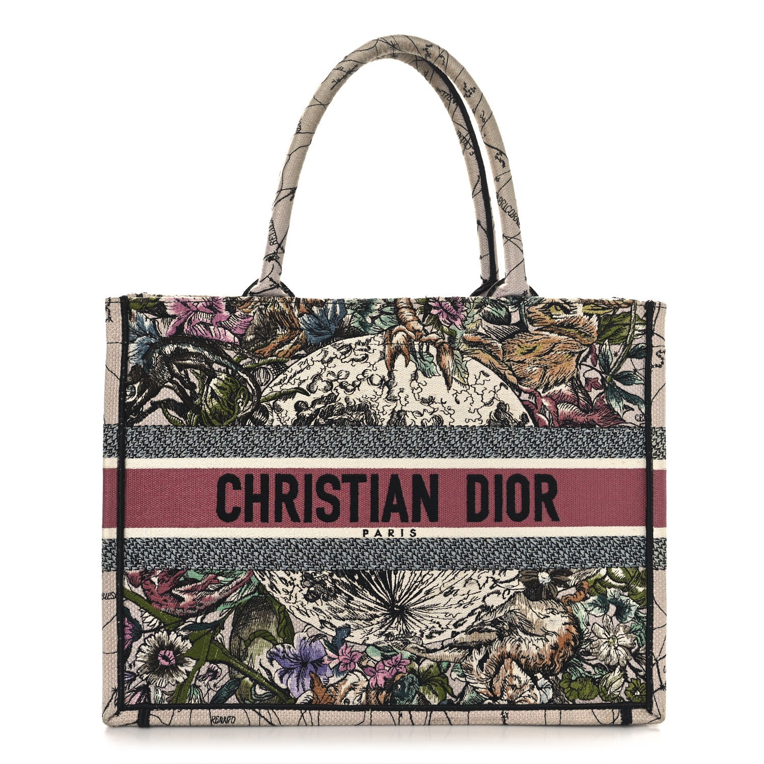 Christian Dior Canvas Embroidered Medium Zodiac Book Tote Latte