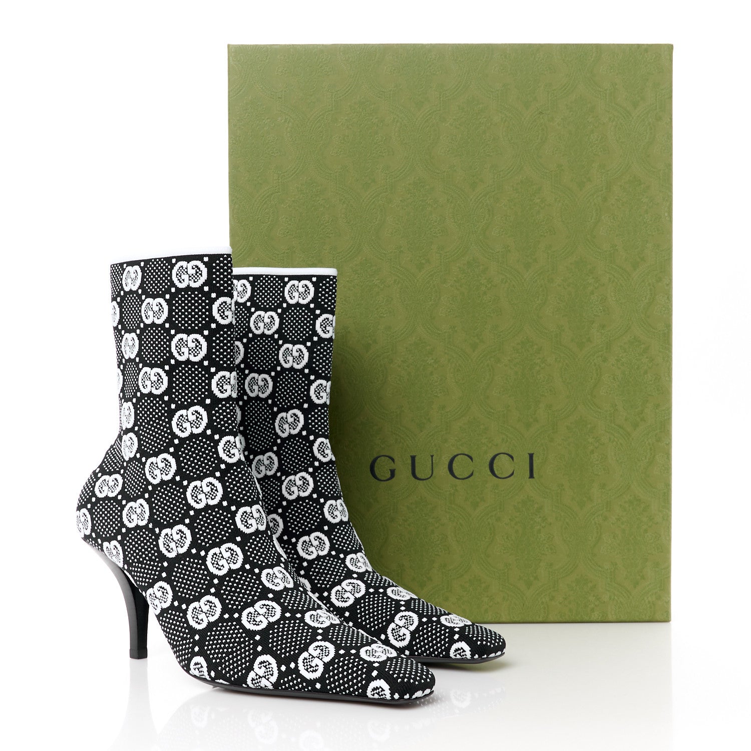 Gucci Technical Jersey Knit GG Monogram Square G 75mm Ankle Boots 38.5 Black Great White 8 of 8