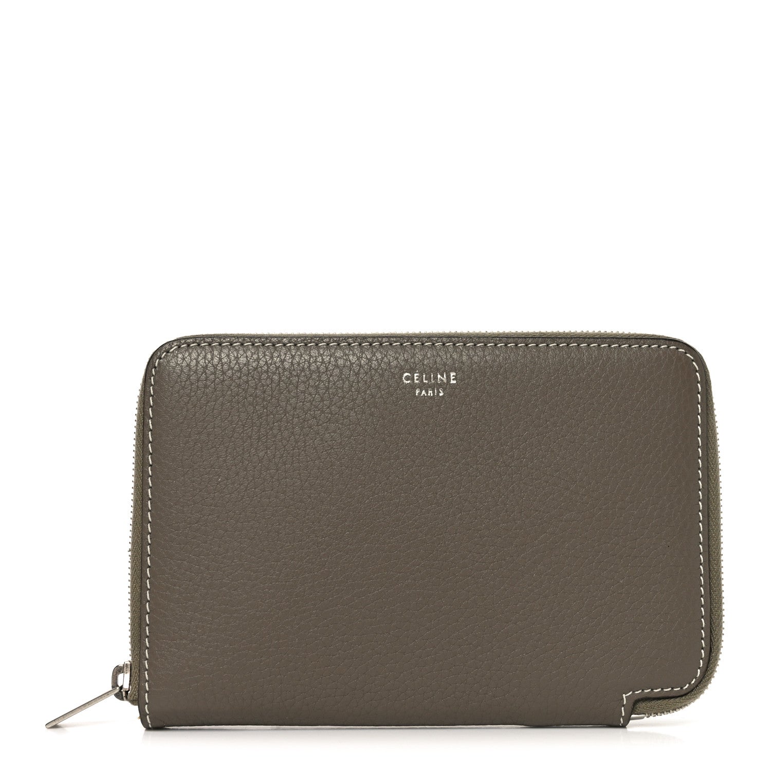 Celine Drummed Calfskin Medium Zip Around Multifunction Wallet