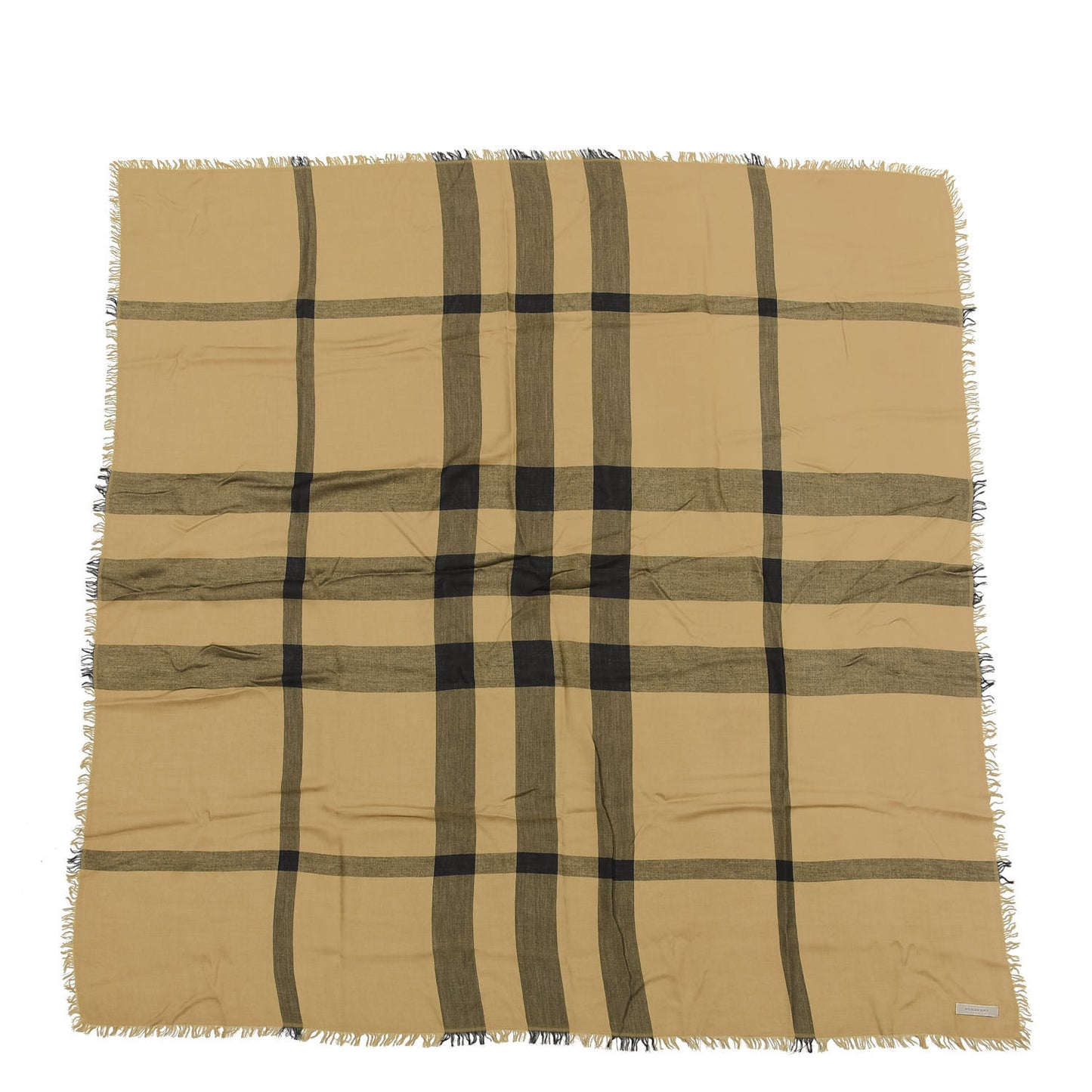 Modal Wool Overdyed Chambray Check Square Scarf Camel