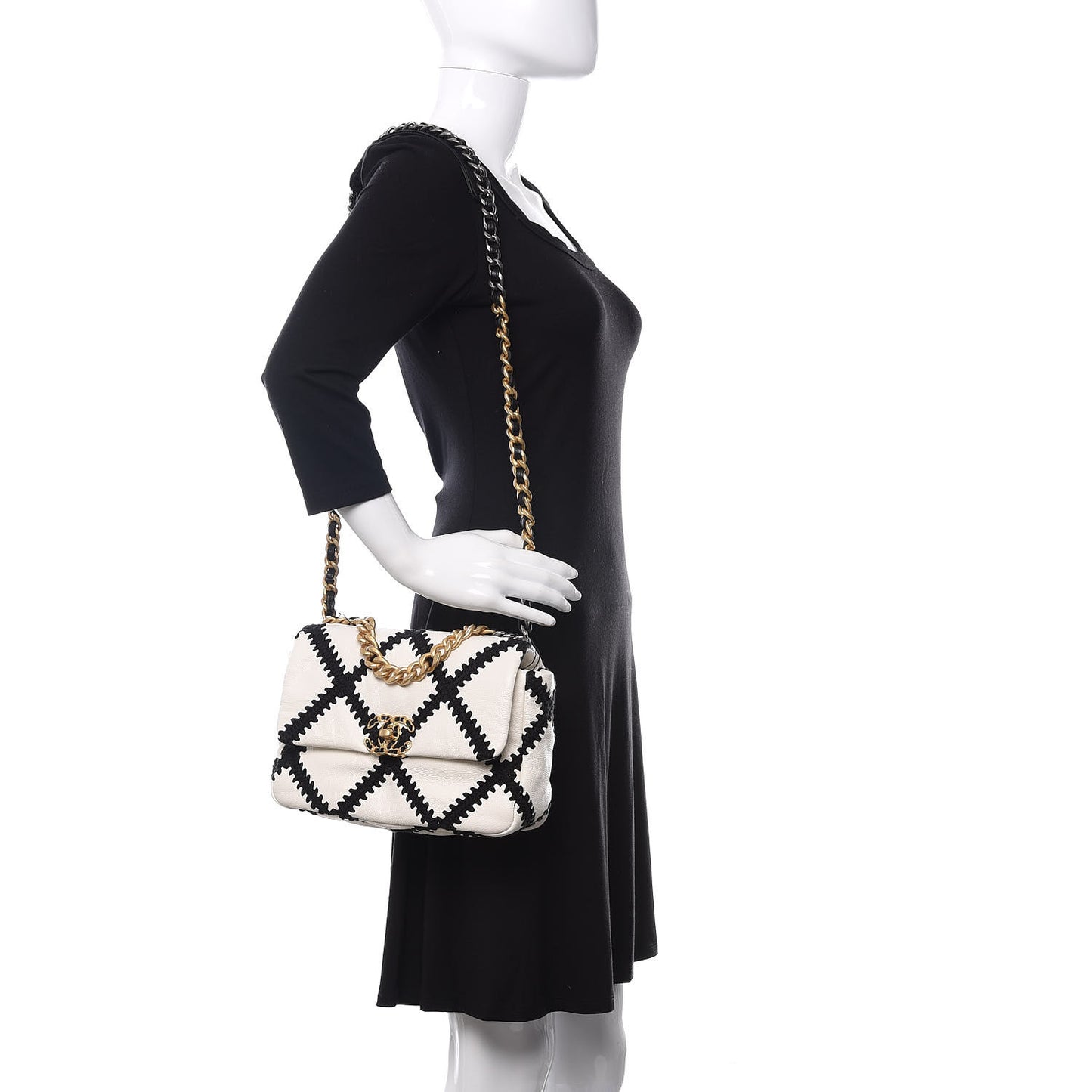 Calfskin Crochet Medium 19 Flap White Black