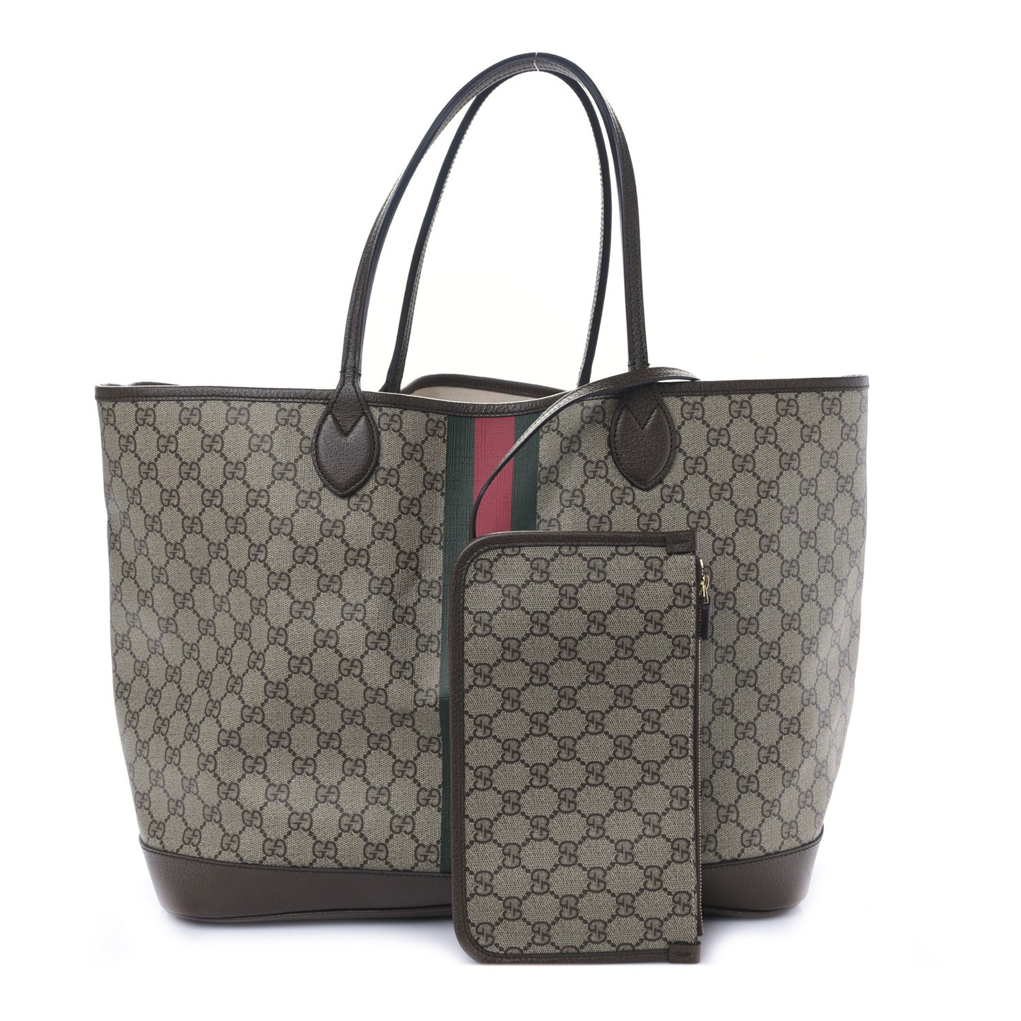 GG Supreme Monogram Textured Dollar Calfskin Web Large Ophidia Tote Beige Ebony New Acero