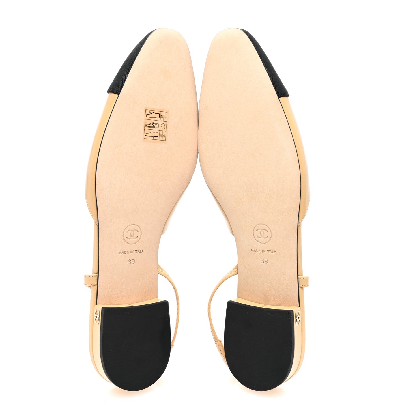 Goatskin Grosgrain CC Slingback Flats 39 Beige Black
