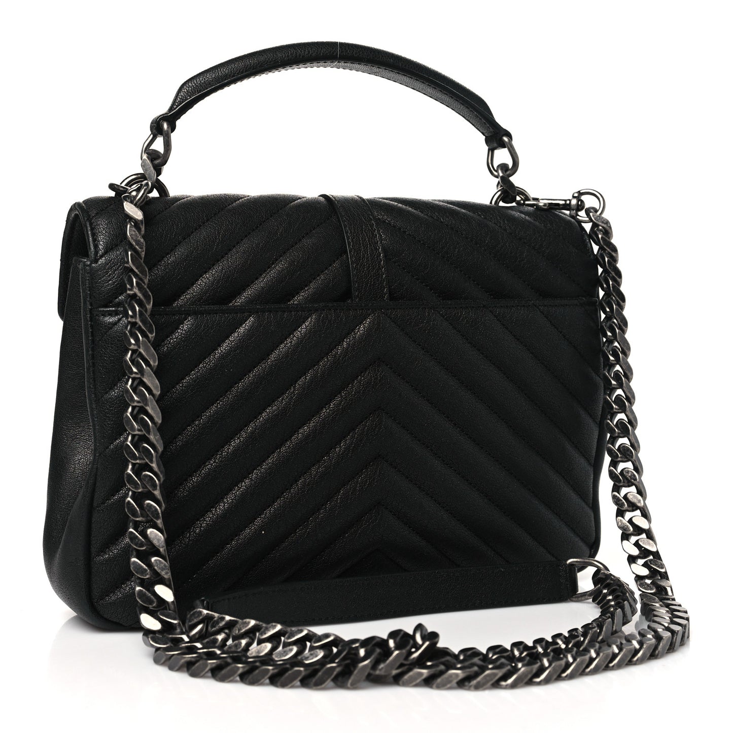 Sheepskin Matelasse Chevron Monogram Medium College Bag Black