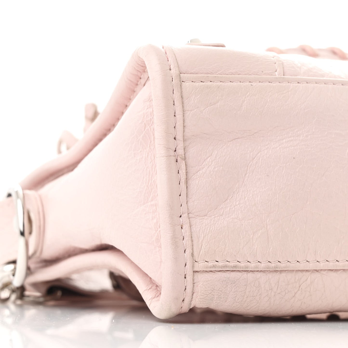 Agneau Classic Silver Hardware Mini City Logo Strap Light Rose White