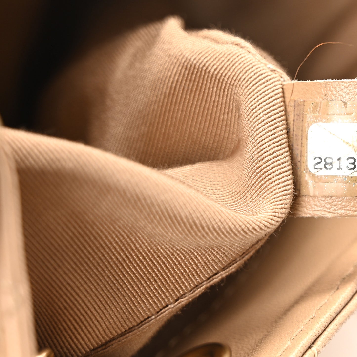 Calfskin Stitched Small Egyptian Amulet Drawstring Bag Beige