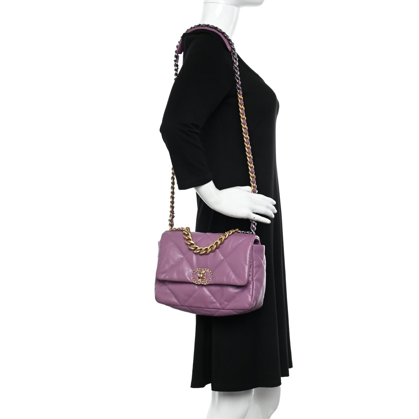 Lambskin Quilted Medium Chanel 19 Flap Purple