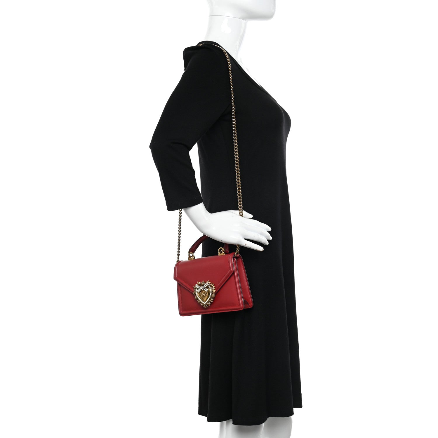 Dolce & Gabbana DOLCE & GABBANA Smooth Calfskin Small Devotion Envelope Top Handle Bag Red 2 of 11