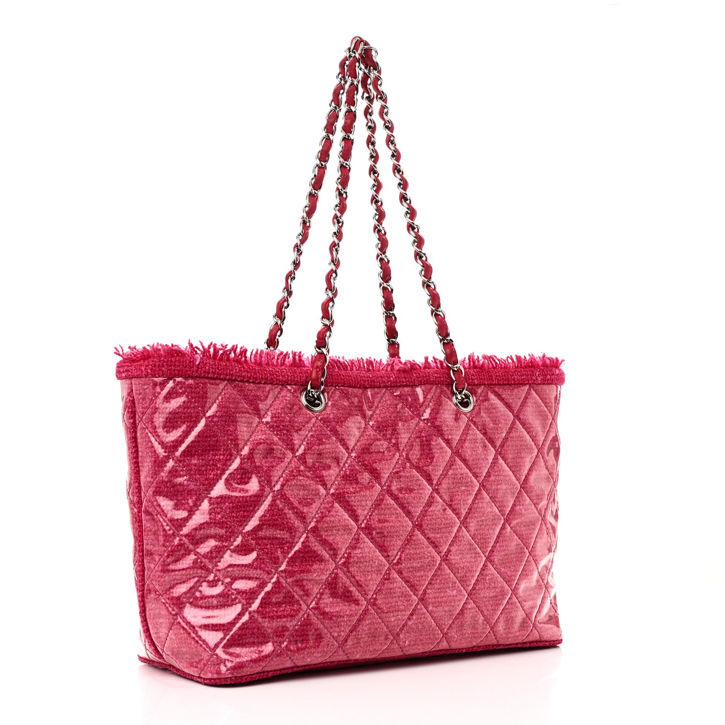 Vinyl Quilted Funny Tweed Tote Fuchsia