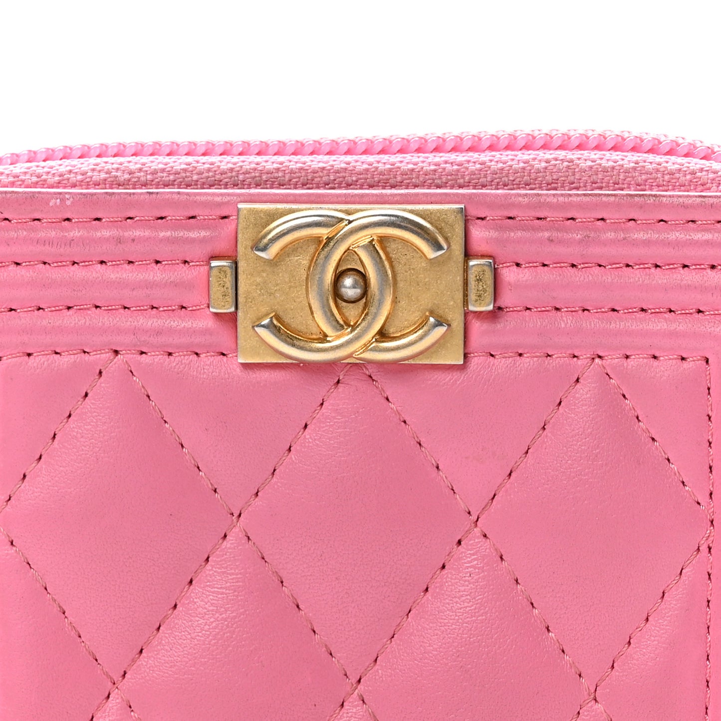 Calfskin Quilted Boy Zip Around Coin Purse Wallet Pink