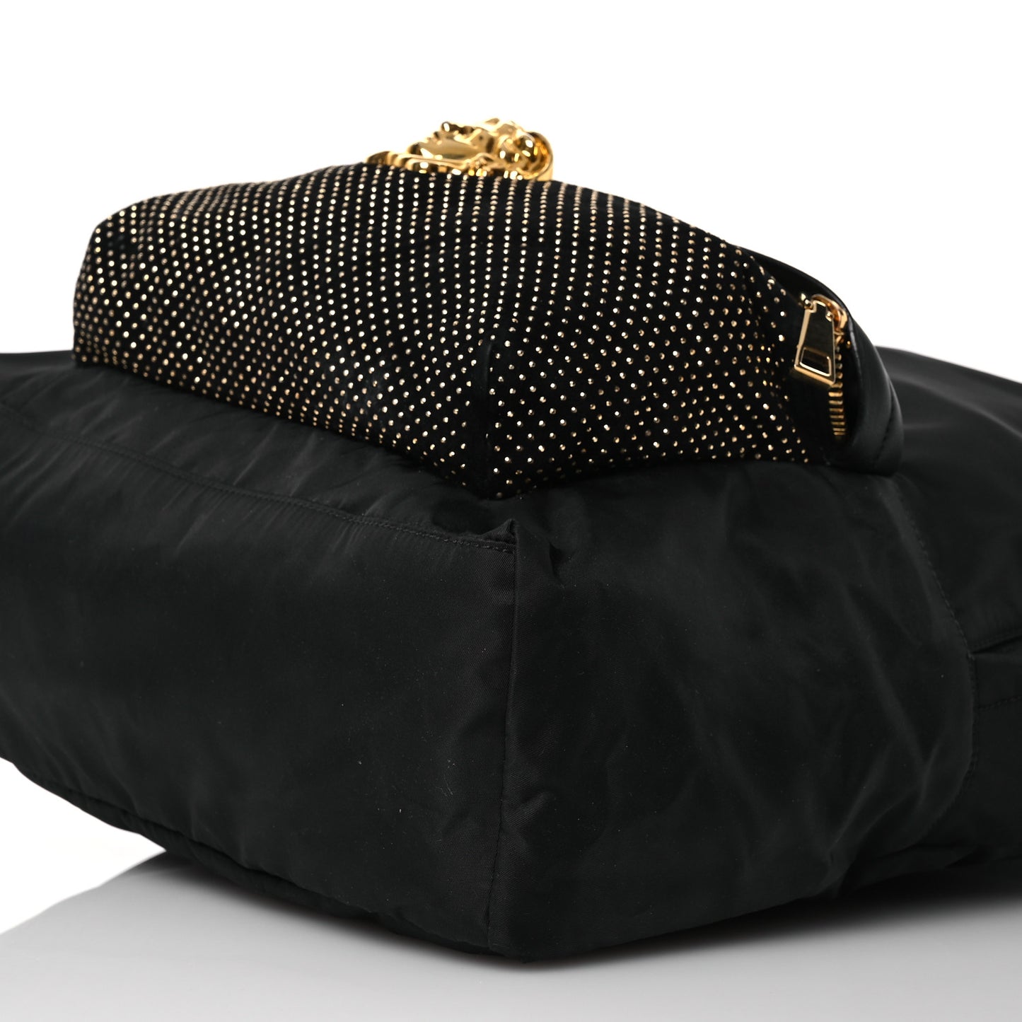 Nylon Goatskin Studded Palazzo Medusa Backpack Black