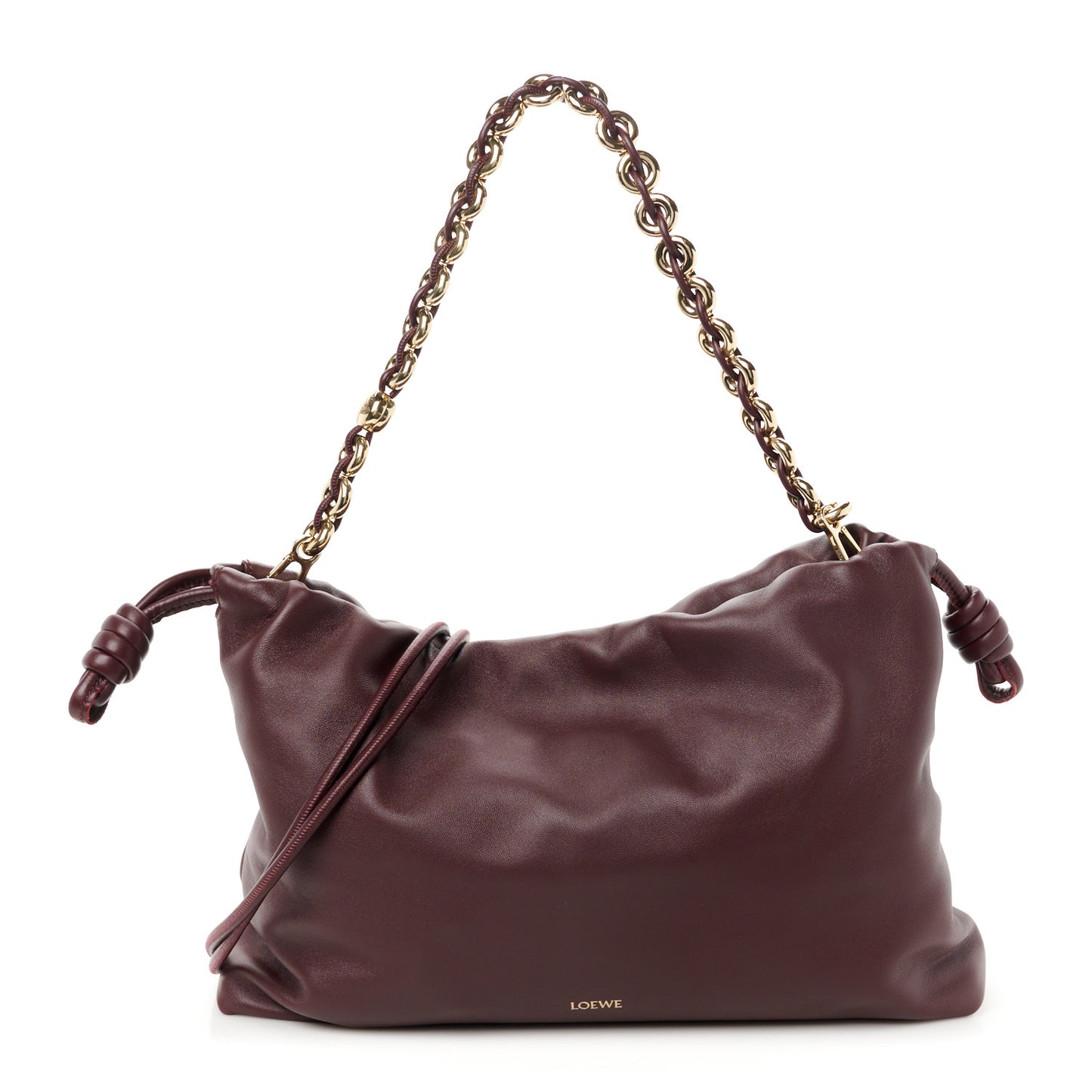 Mellow Nappa Donut Chain Large Flamenco Knot Clutch Dark Burgundy