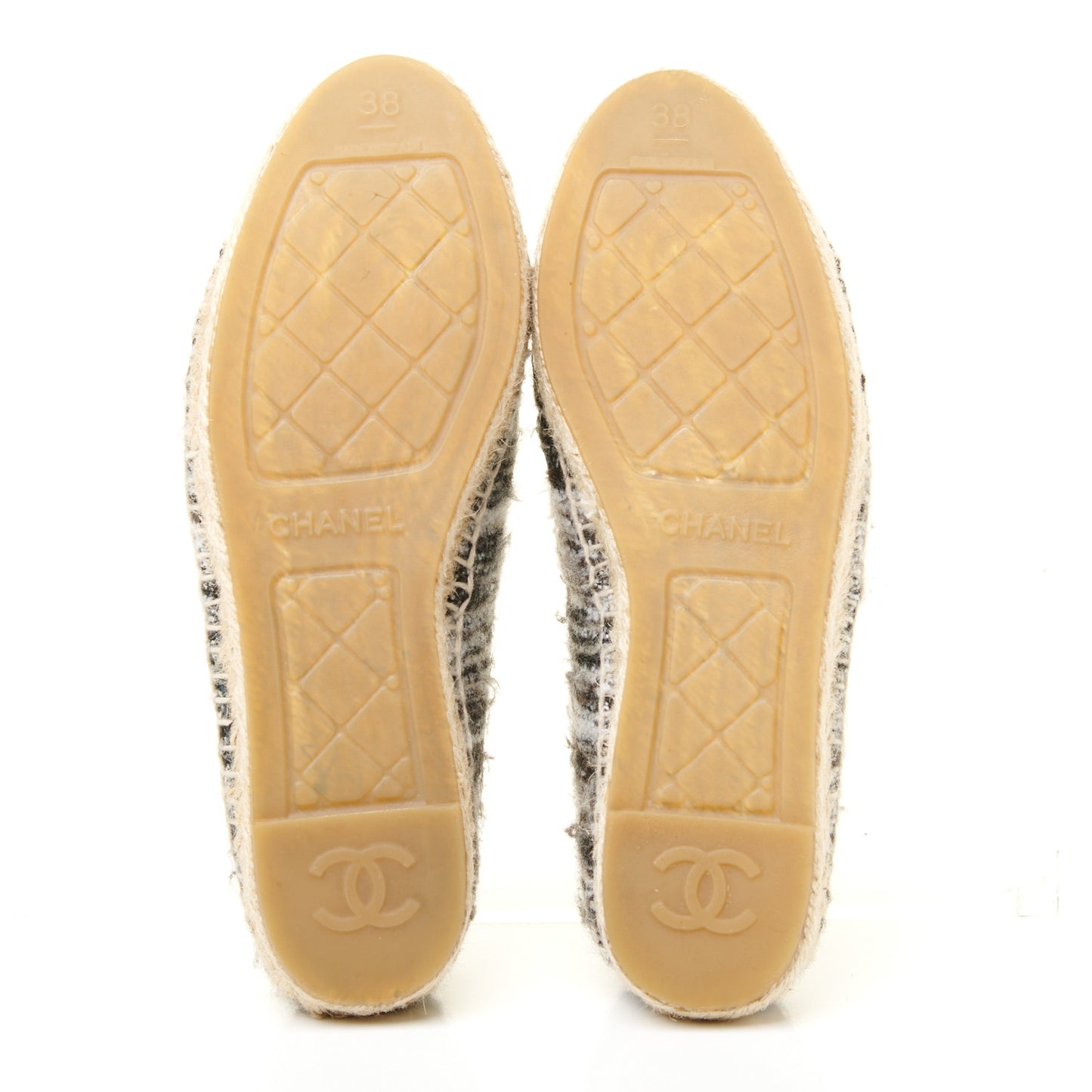 Tweed Grosgrain CC Espadrilles 38 Grey Black
