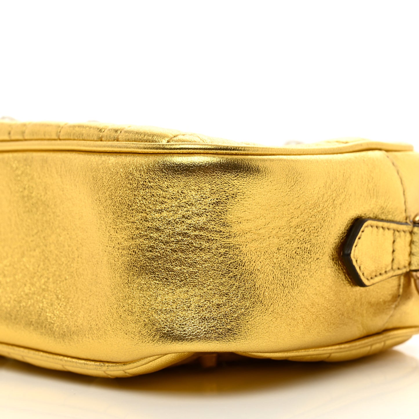 Metallic Calfskin Matelasse Studded Small Pearly GG Marmont Chain Shoulder Bag Gold