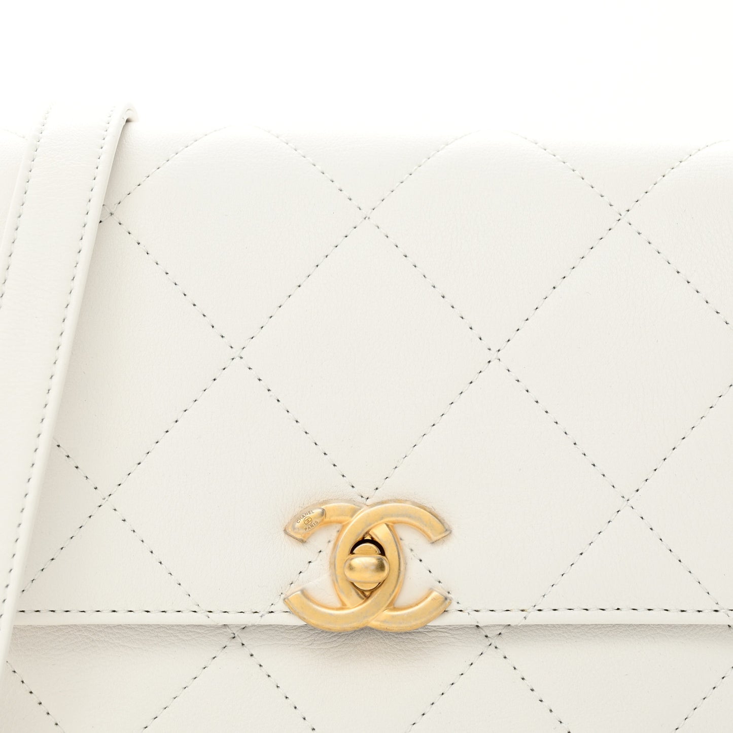 Calfskin Quilted Small Framing Chain Bag White