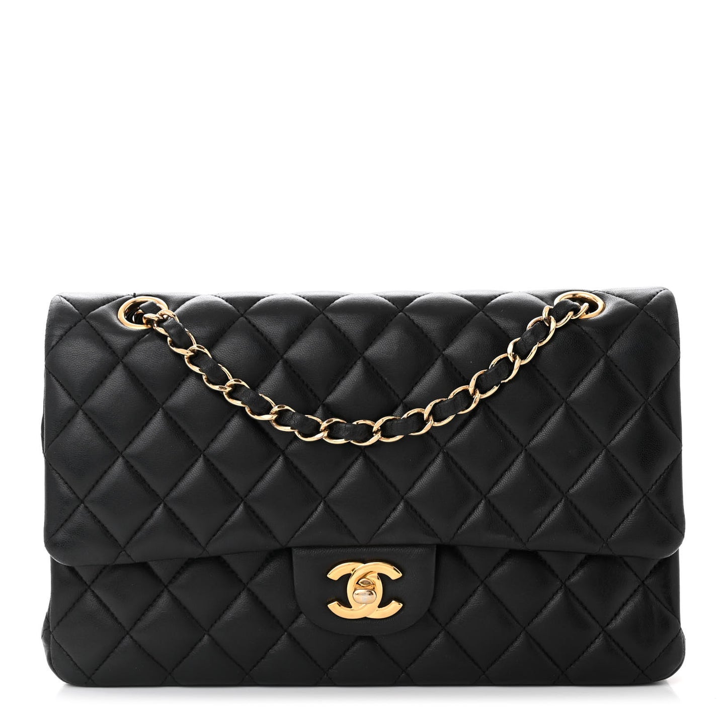 Lambskin Quilted Medium Double Flap Black