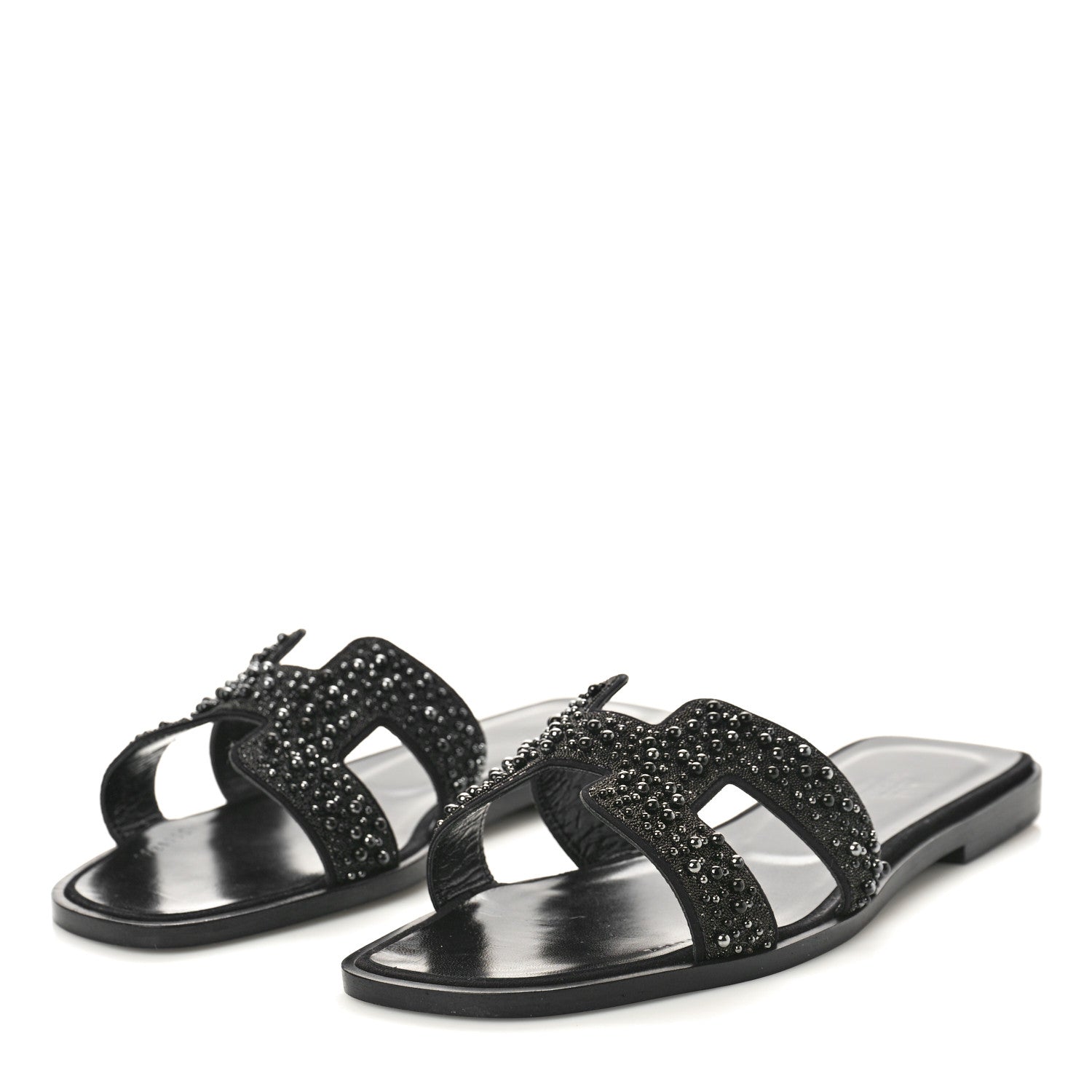 Hermes Suede Beaded Oran Sandals 37 Black 4 of 9