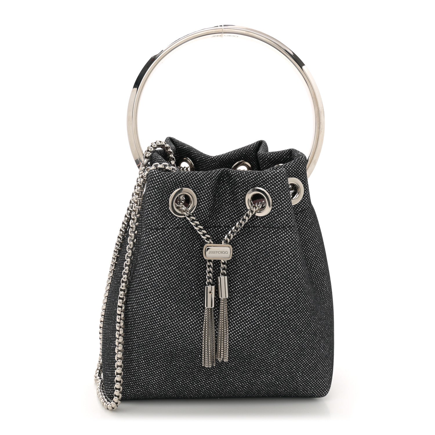 Jimmy Choo Metallic Fabric Bon Bon Bag Bucket Bag Silver 1 of 11