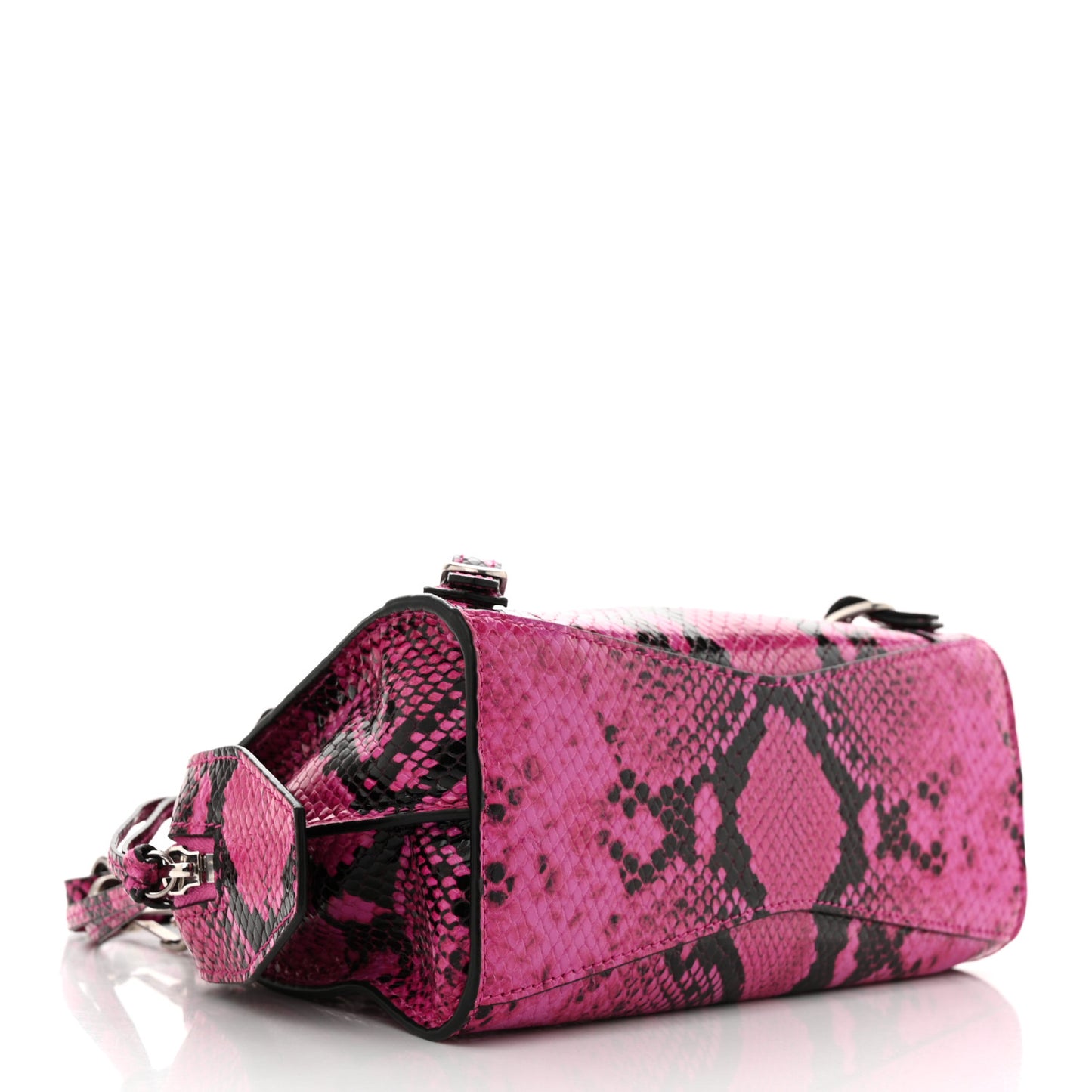 Calfskin Python Effect Neo Classic Silver Hardware Mini City Fuchsia Black
