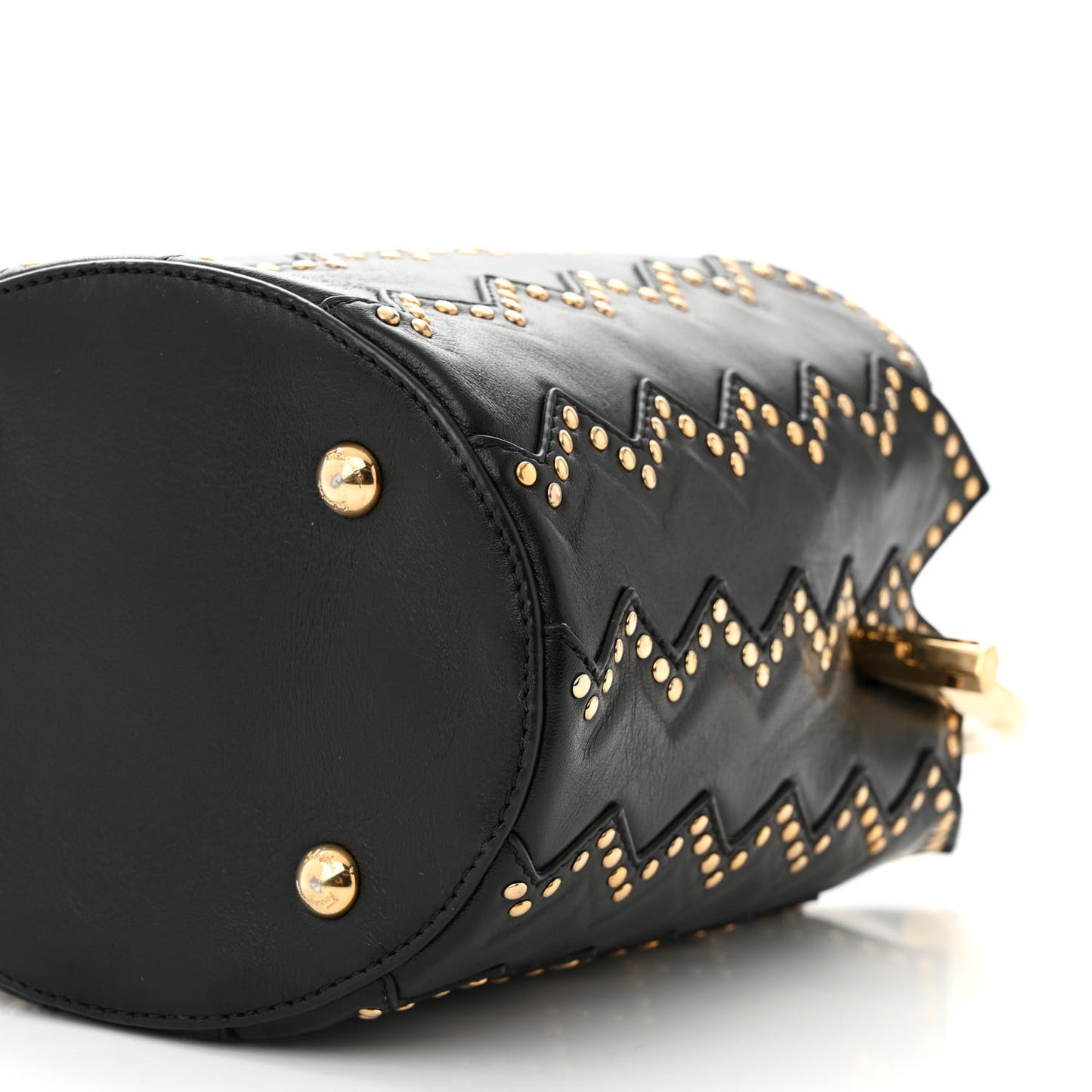 X SARA BATTAGLIA Calfskin Studded Zig Zag Bucket Shoulder Bag Black
