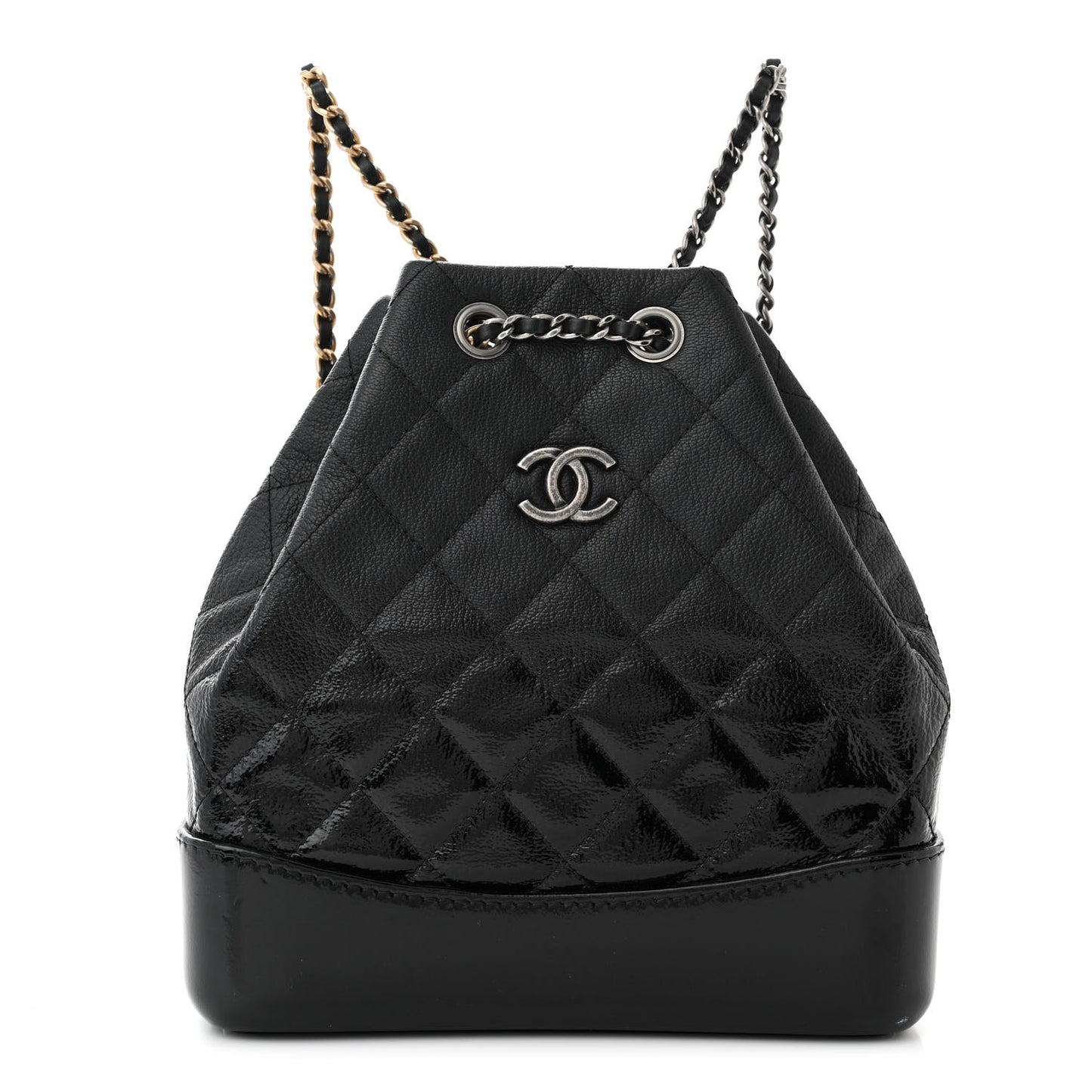 Patent Goatskin Quilted Small Gabrielle Backpack Black