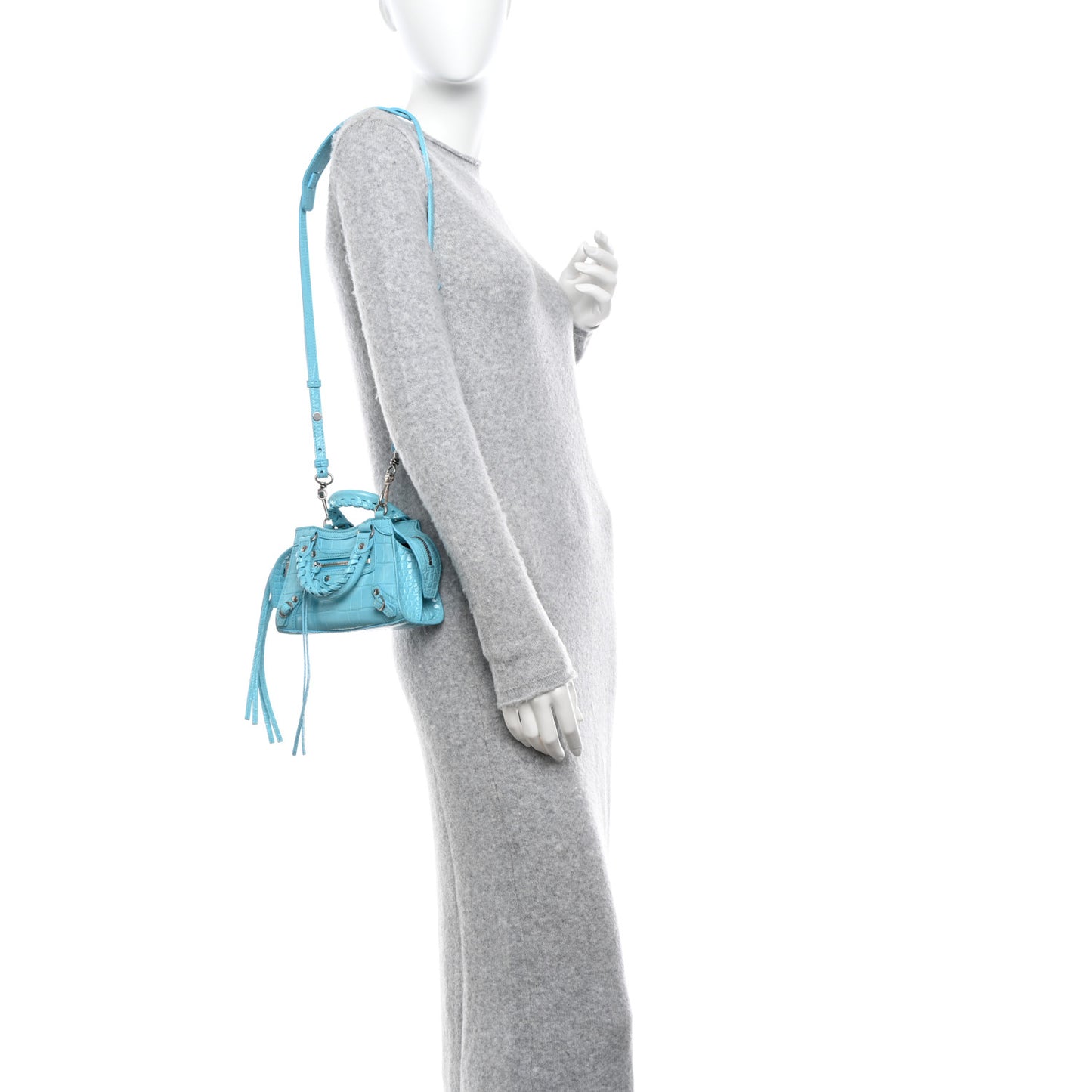 Calfskin Crocodile Embossed Neo Classic Silver Hardware Nano City Crossbody Azur