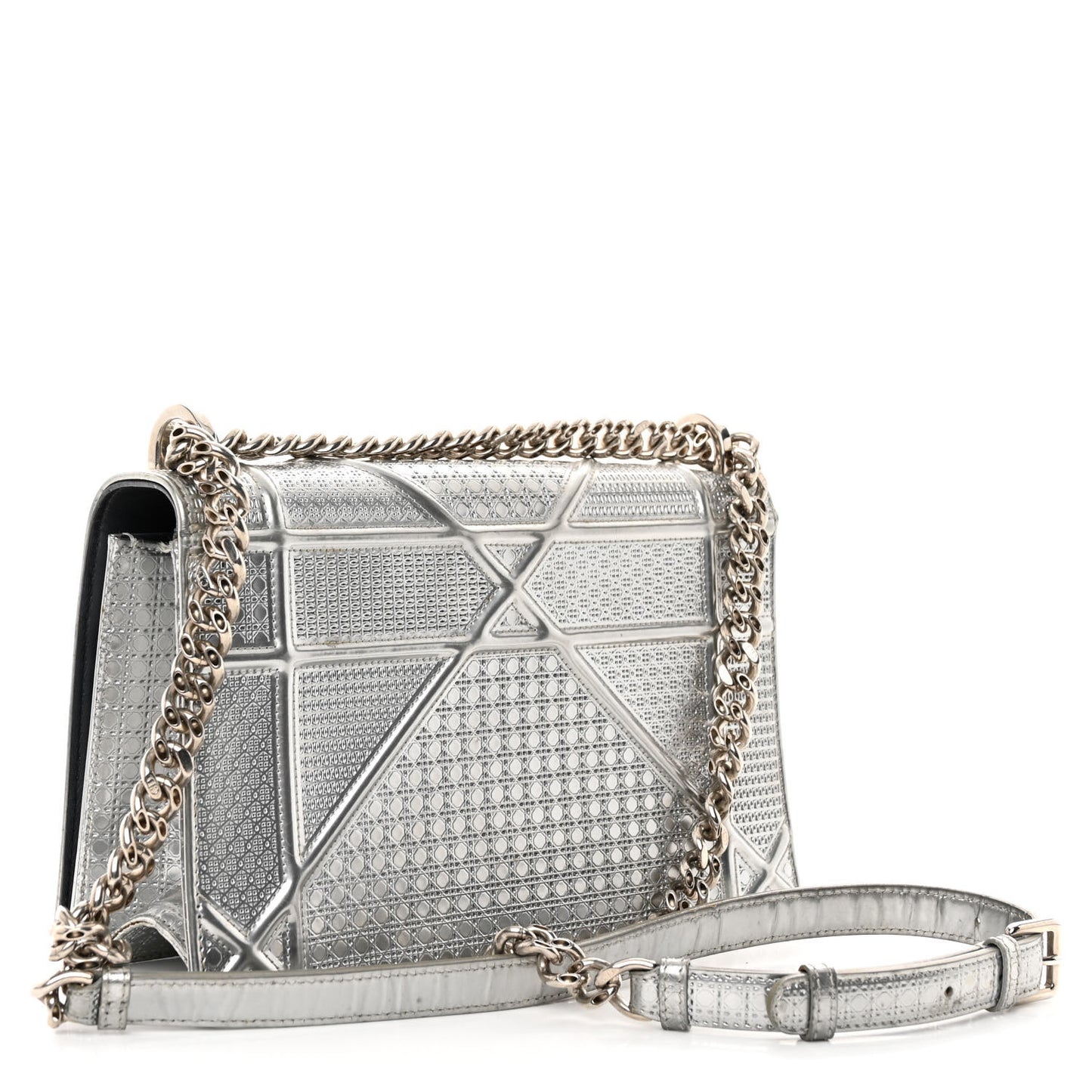 Metallic Patent Micro-Cannage Medium Diorama Flap Bag Silver