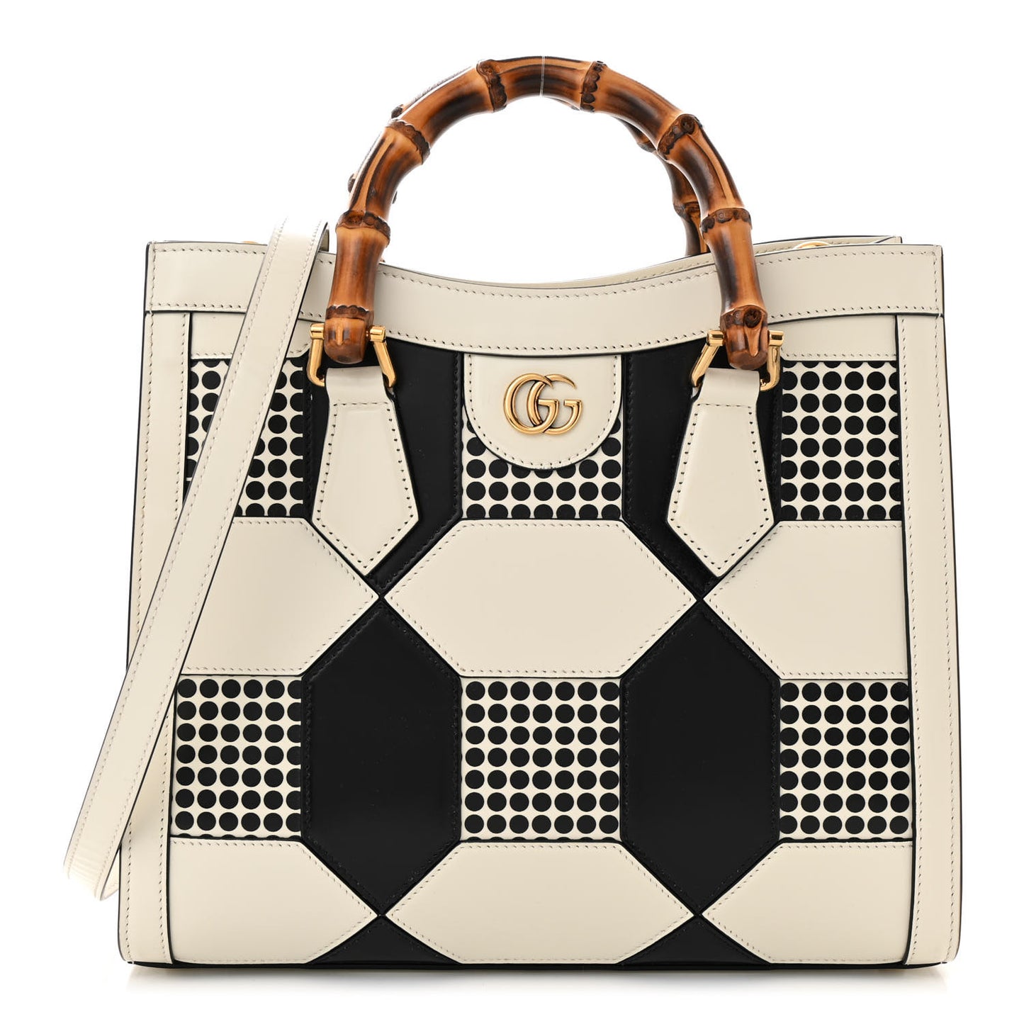 Calfskin Geometric Inlay Small Diana Tote Bag White Black