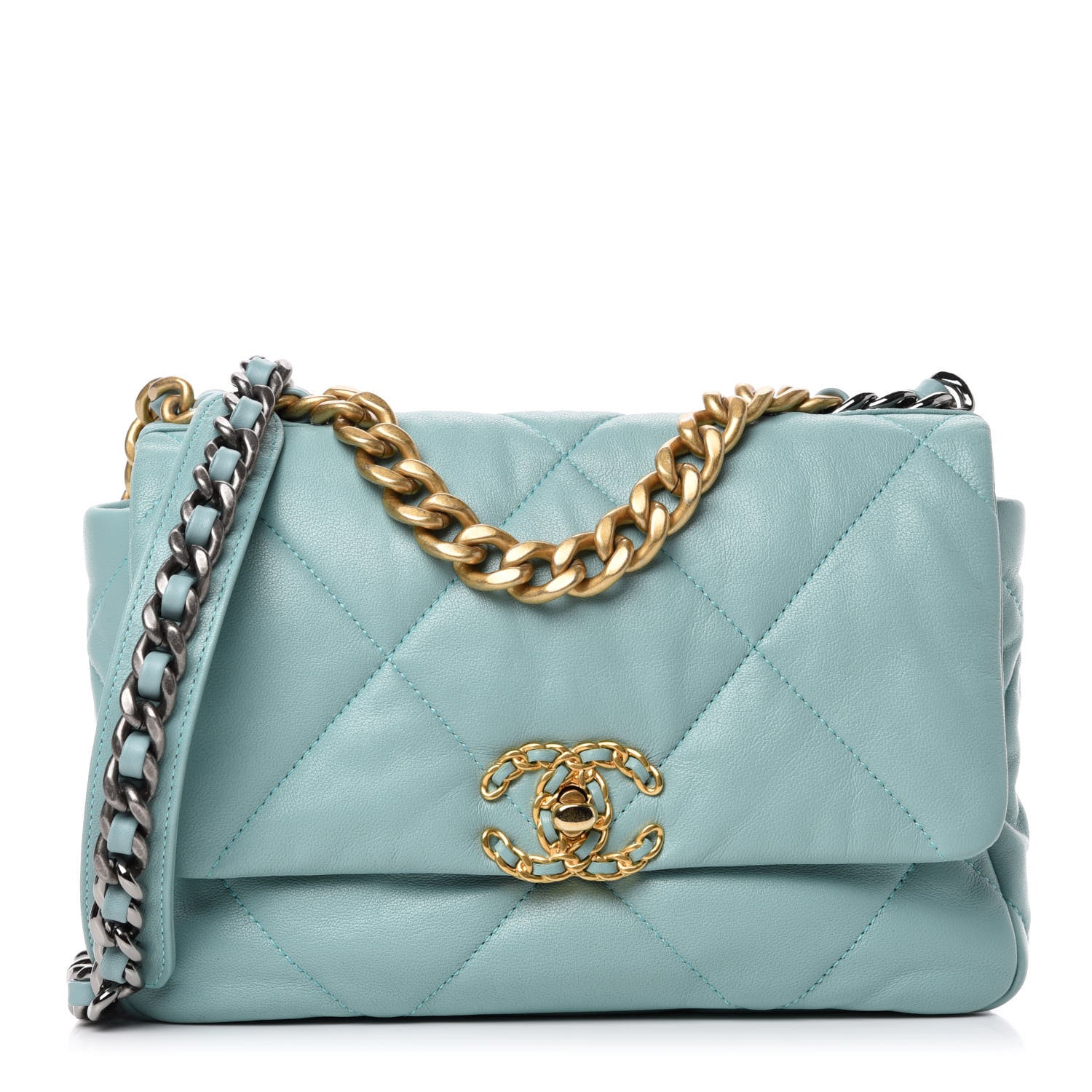 Chanel Lambskin Quilted Medium Chanel 19 Flap Light Blue 1 of 10