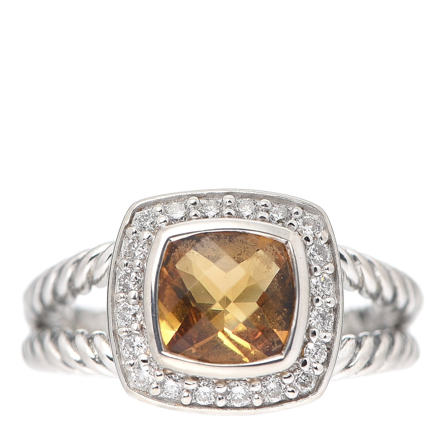 Sterling Silver Diamond Citrine 7mm Petite Albion Ring 50 5.5