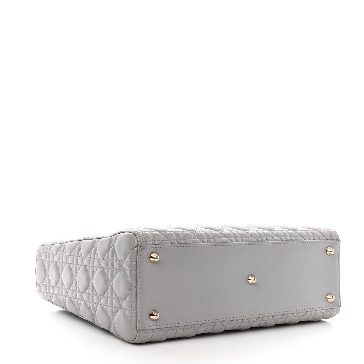 Metallic Lambskin Cannage Large Lady Dior Light Grey