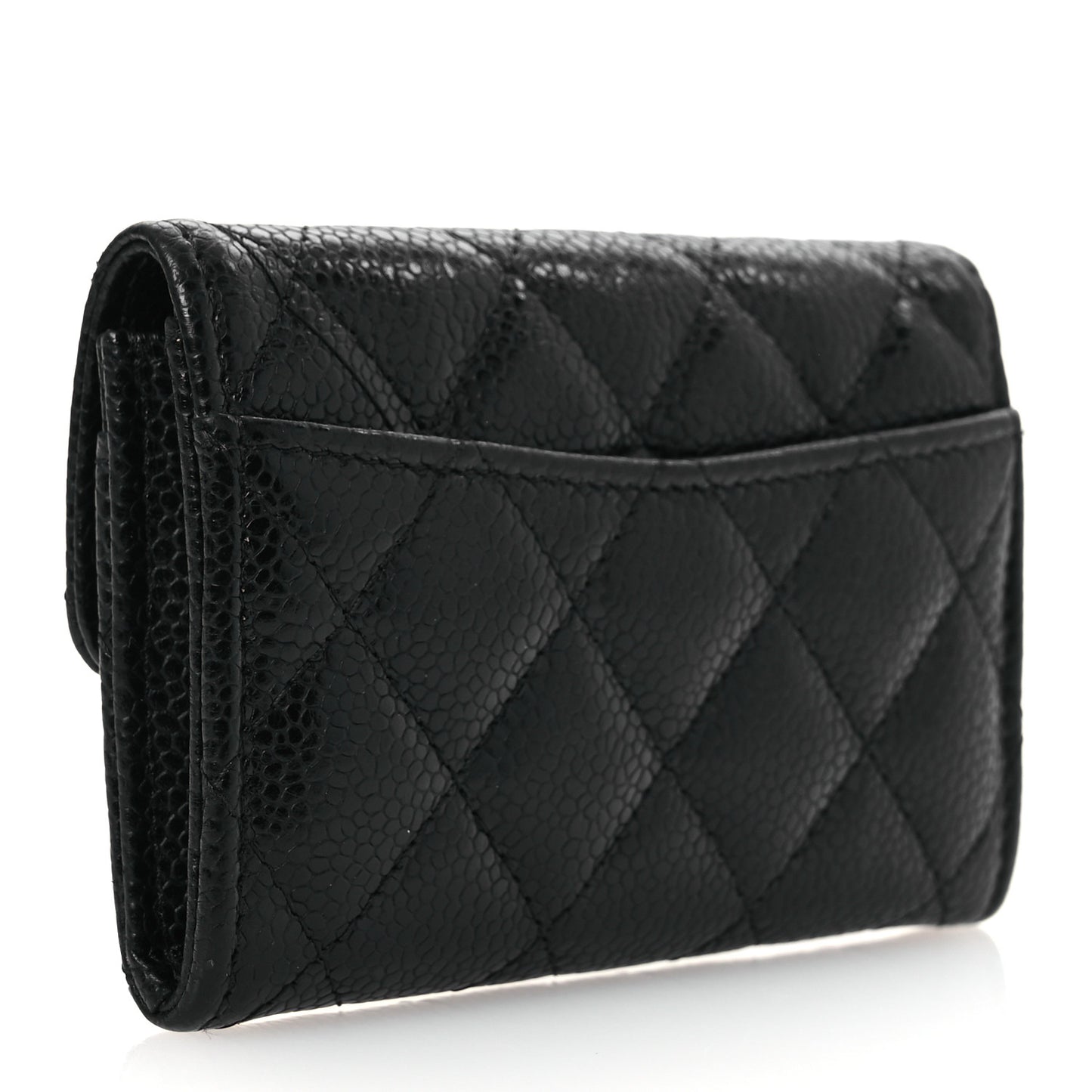 Caviar Quilted Flap Card Holder Wallet Black