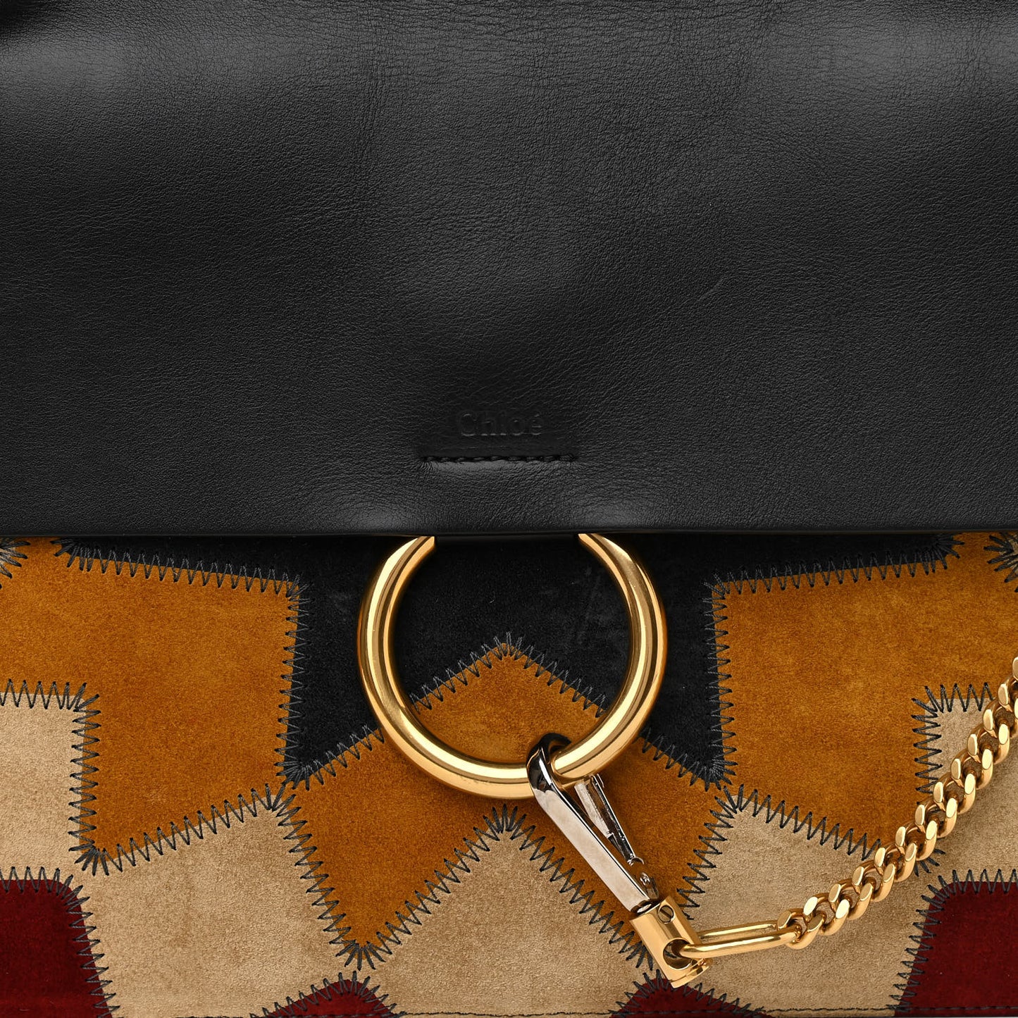 Suede Wonder Woman Patchwork Medium Faye Shoulder Bag Black