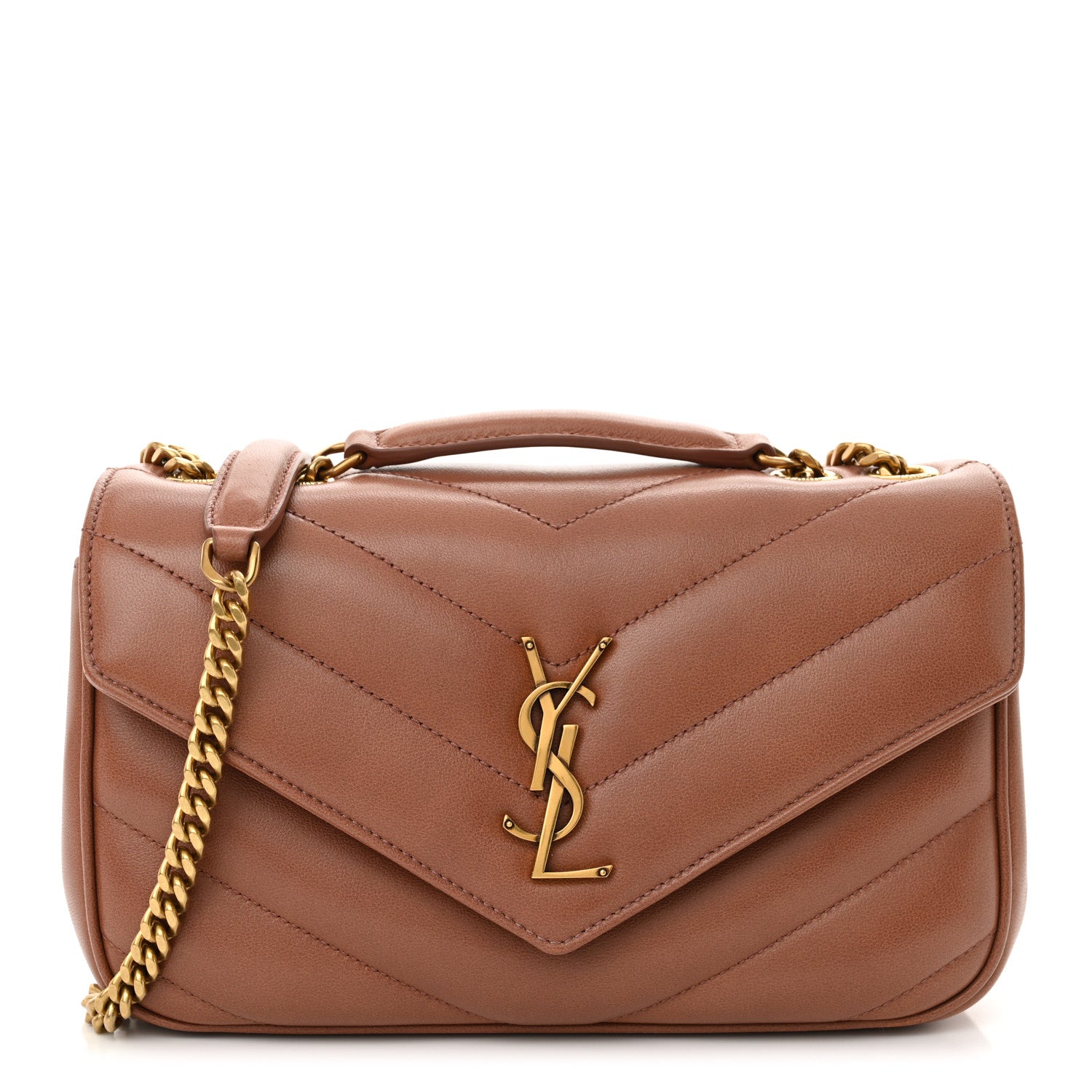 Yves Saint Laurent シェブロン クラッチバッグ ブラウン Saint Laurent Lambskin Chevron Quilted Small Loulou Hortensia