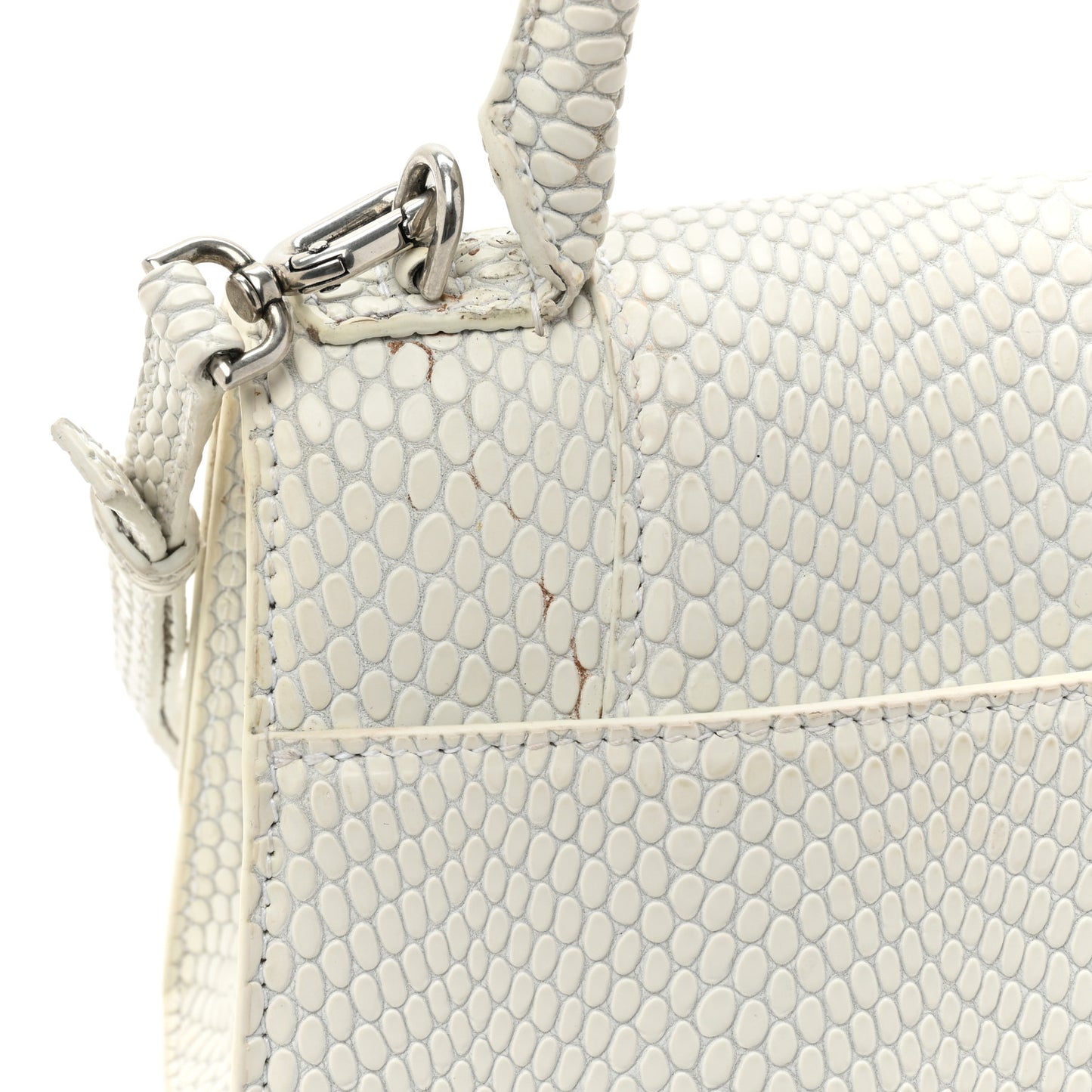 Matte Calfskin Snake Embossed Tonal B Small Hourglass Top Handle Bag Optic White