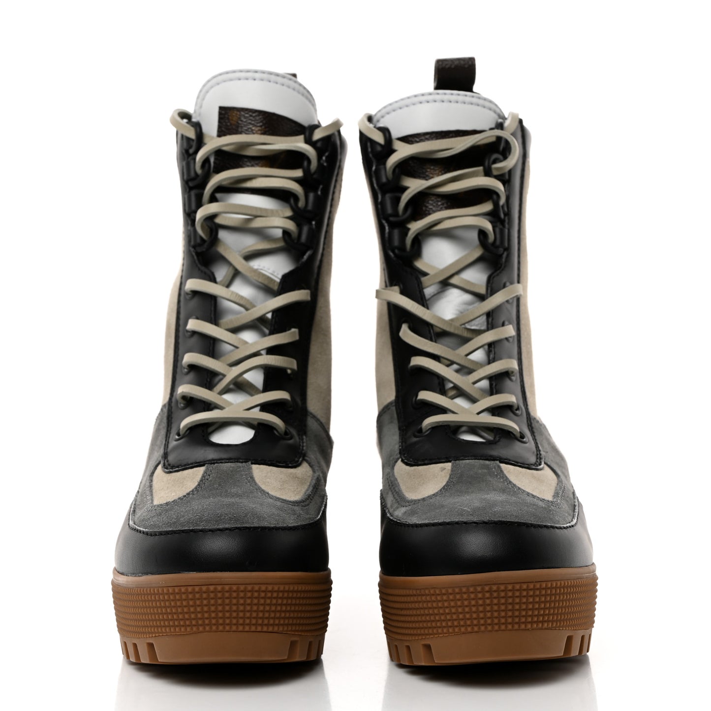 Suede Calfskin Monogram Platform Desert Boots 37.5 Dark Gray
