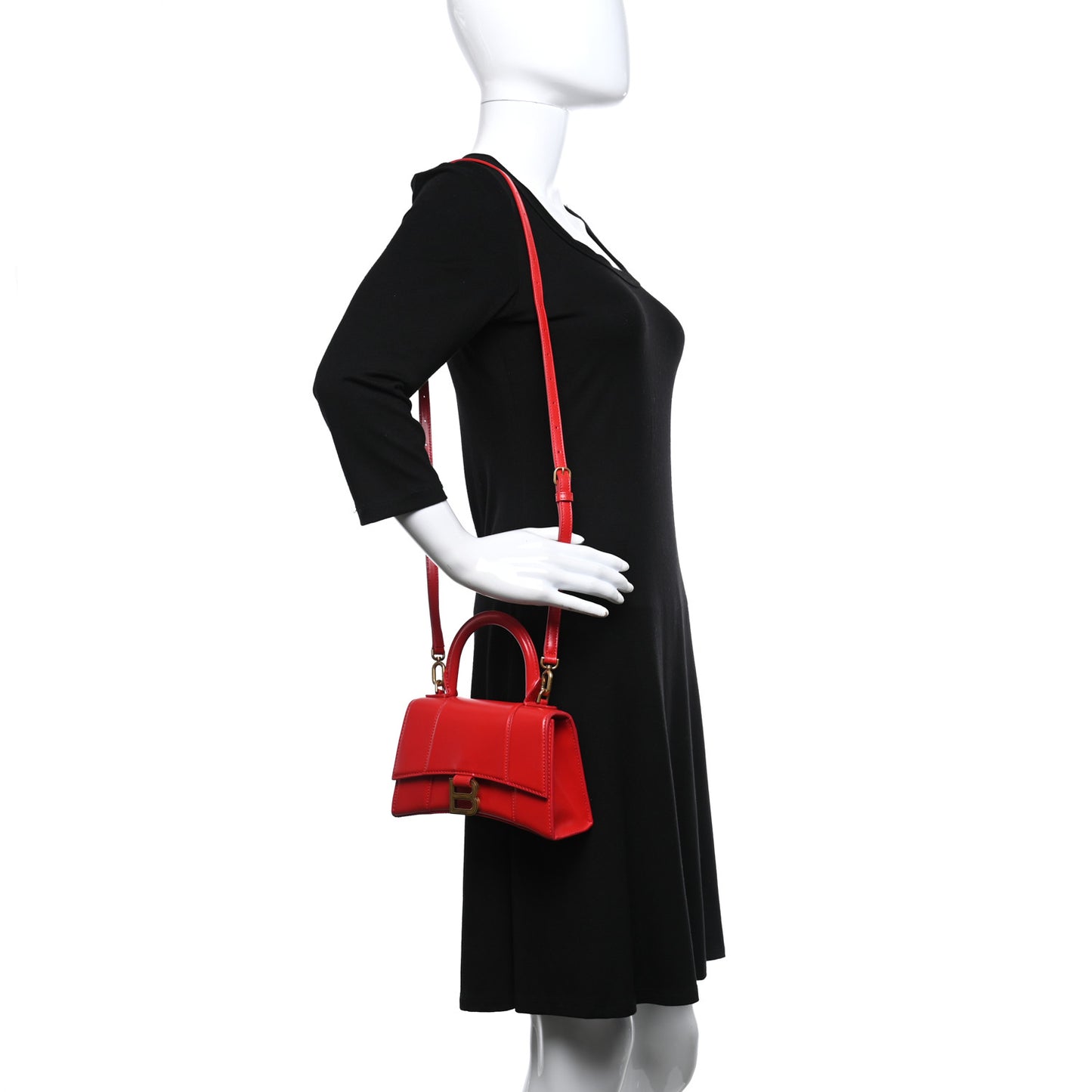 Shiny Box Calfskin Hourglass Top Handle Bag XS Bright Red