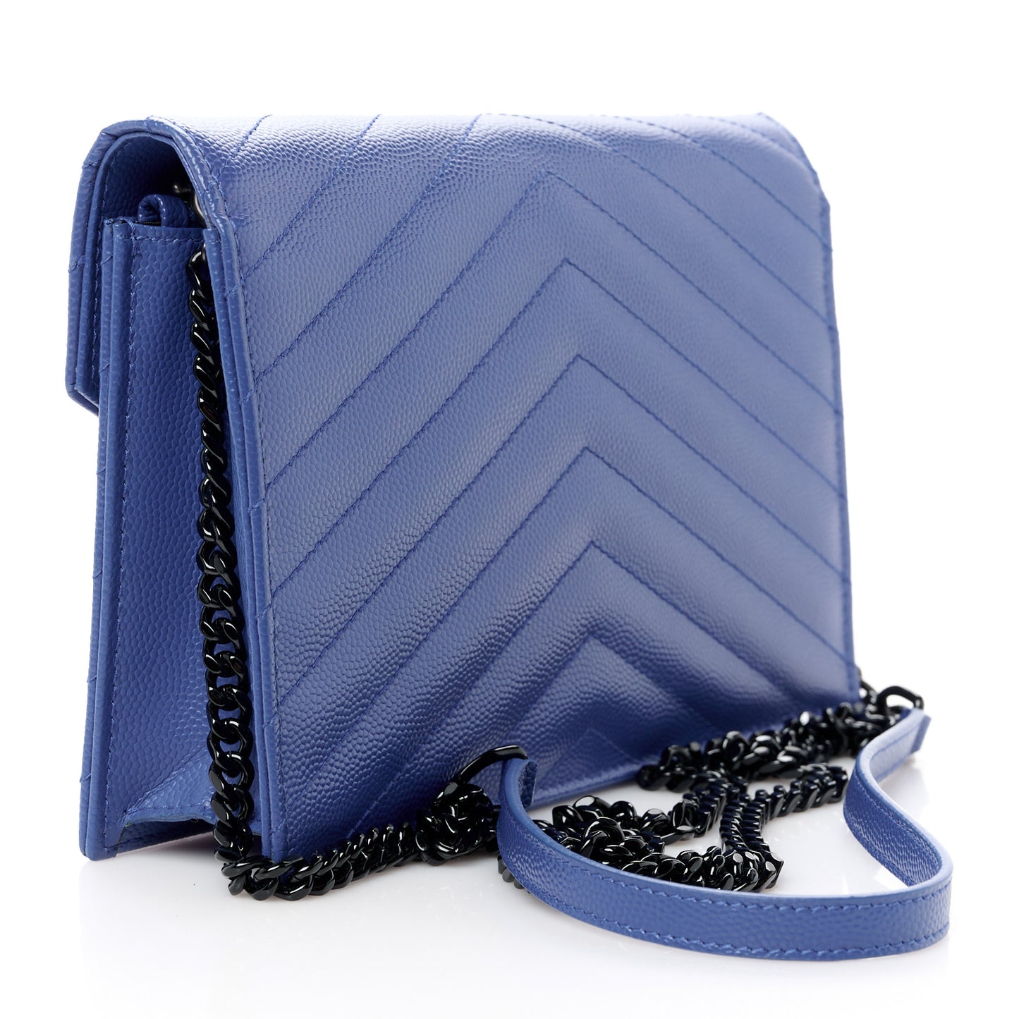 Grain De Poudre Matelasse Chevron Monogram Envelope Chain Wallet Blue Majorelle