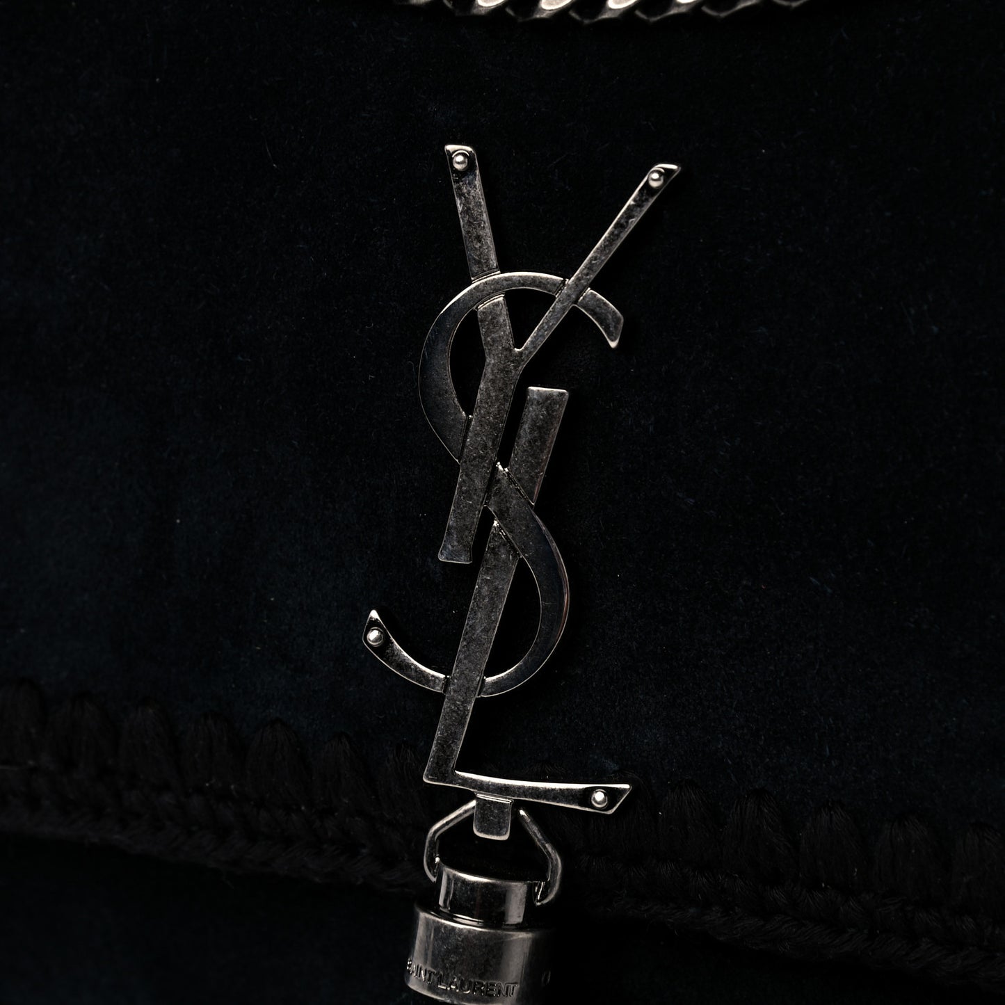 Suede Monogram Medium Kate Whipstitch Shoulder Bag Black