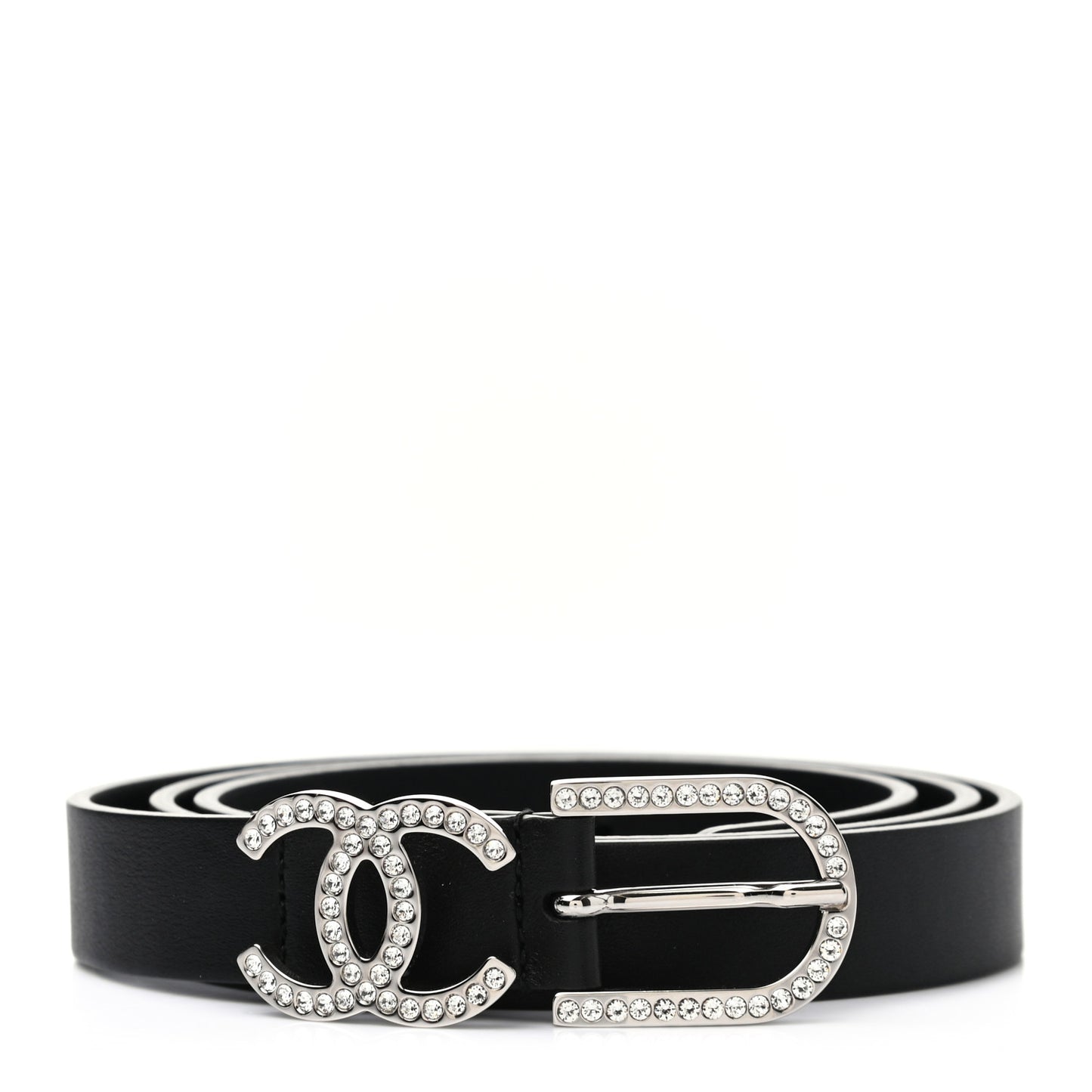 Calfskin Crystal CC Buckle Belt 85 34 Black