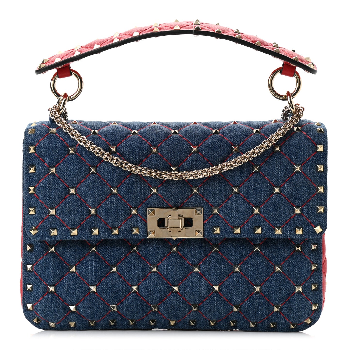 Denim Nappa Medium Rockstud Spike Shoulder Bag Denim Rouge