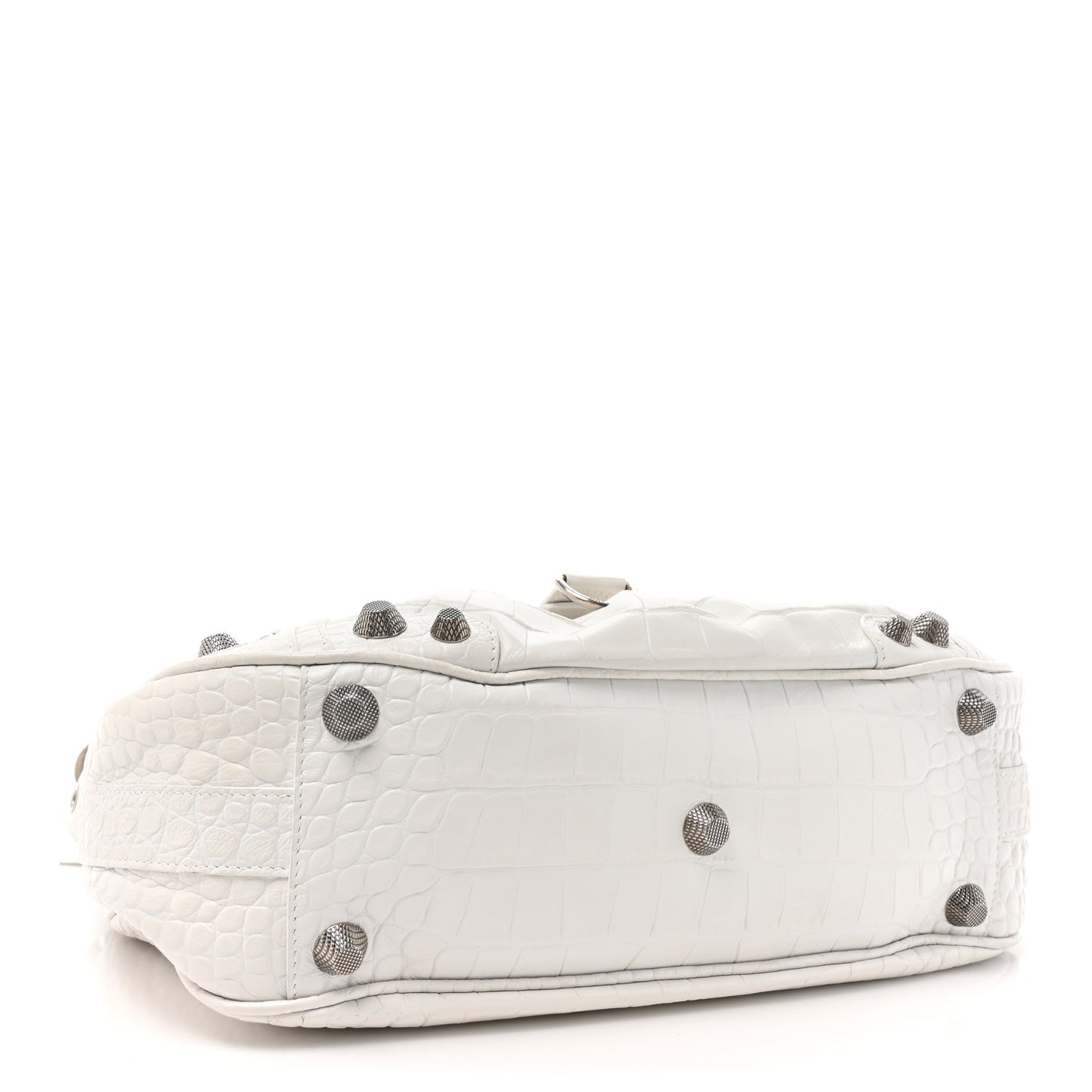 Extra Supple Calfskin Crocodile Embossed Large Le Cagole Shoulder Bag White