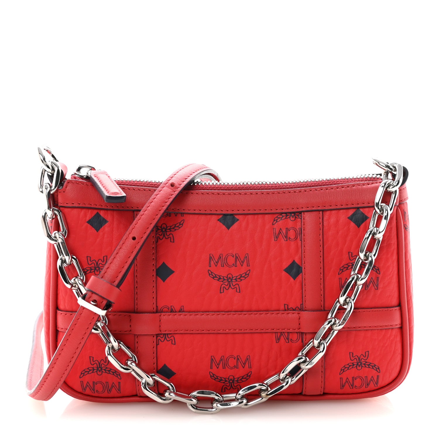 MCM Visetos Nappa Mini Delmy Chain Shoulder Bag Ruby Red 1864316