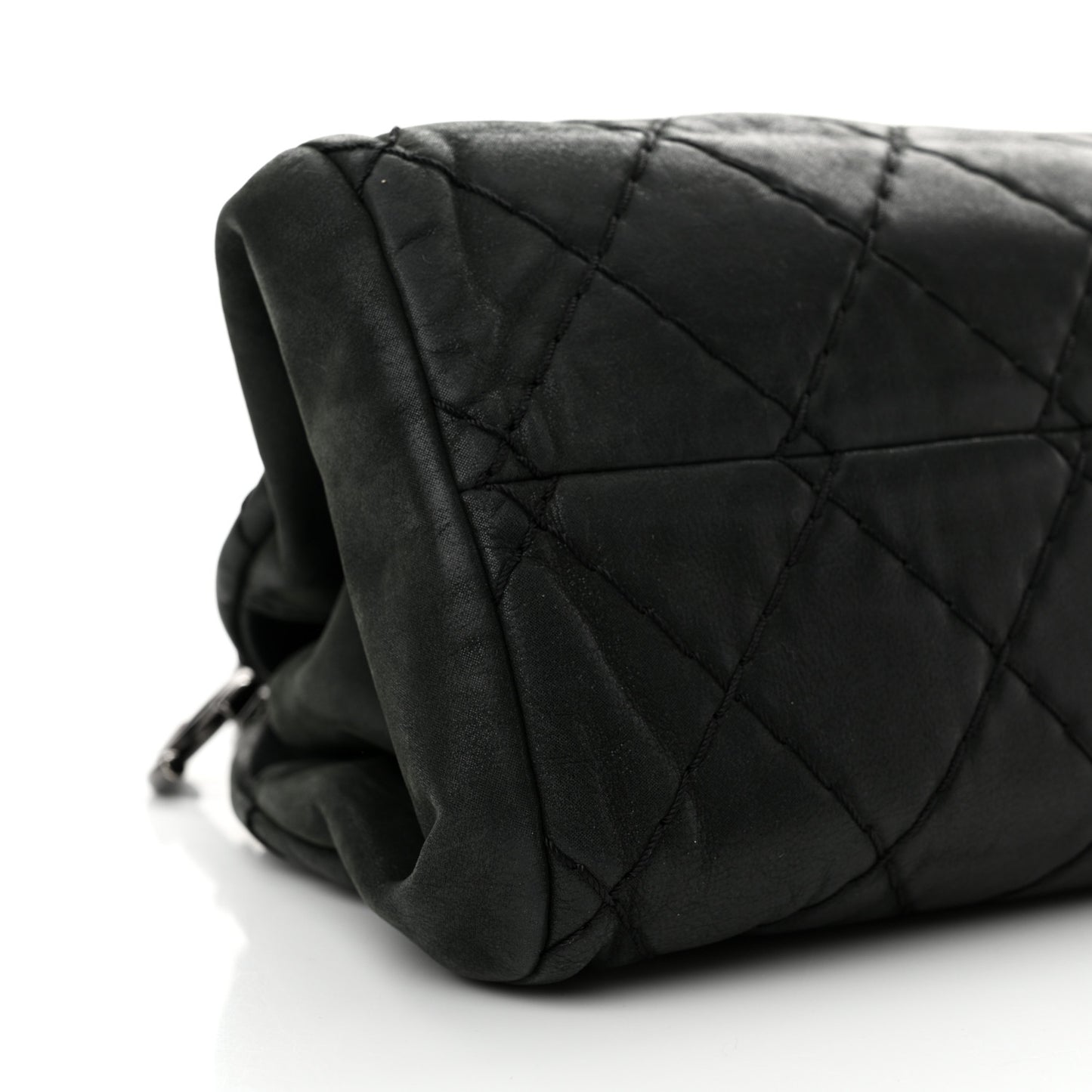 Iridescent Calfskin Stitched Just Mademoiselle Bowling Bag Black