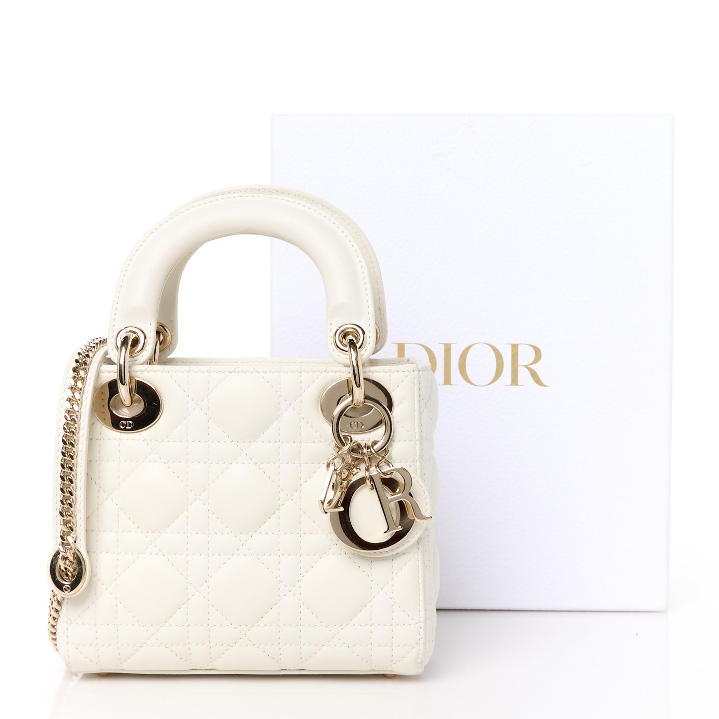 Lambskin Cannage Mini Lady Dior White
