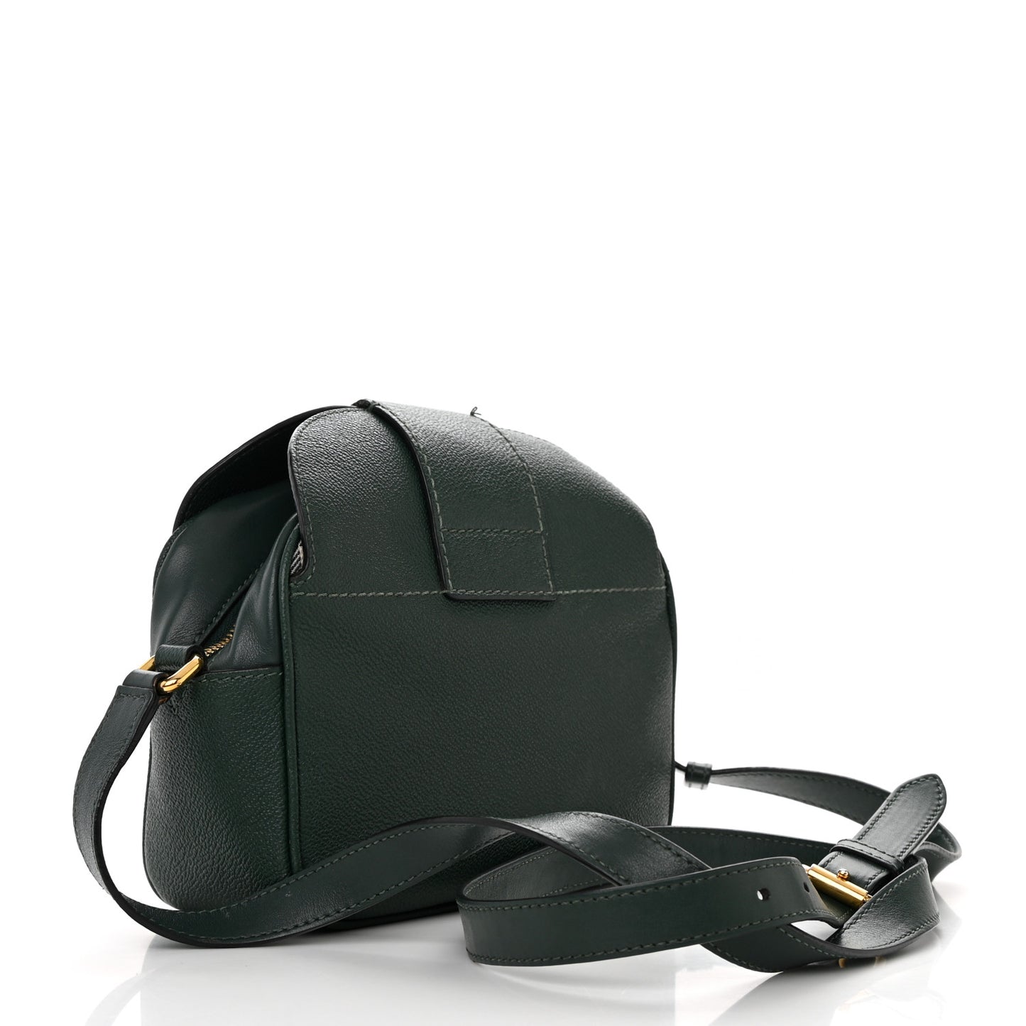 Soft Grain Calfskin Small Buckle Zip Bag Green