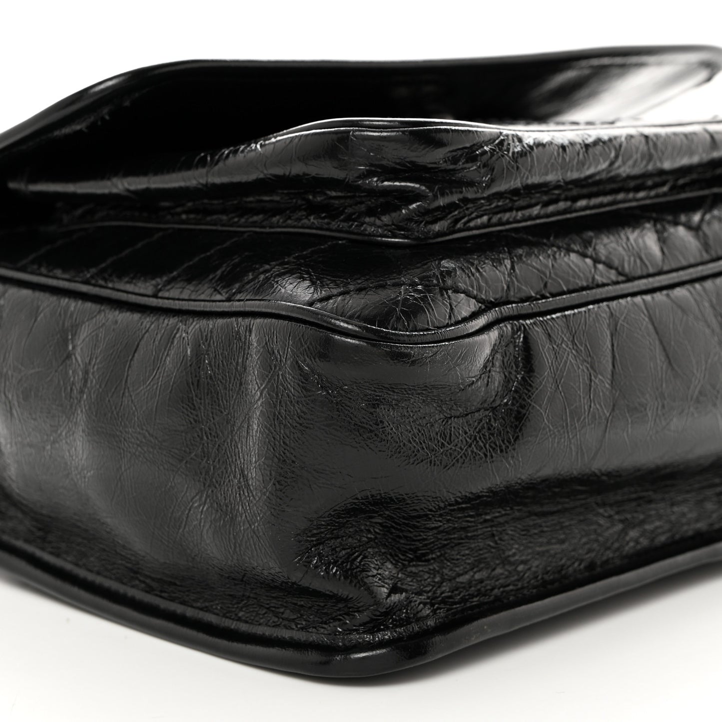 Crinkled Calfskin Matelasse Monogram Medium Niki Chain Satchel Black